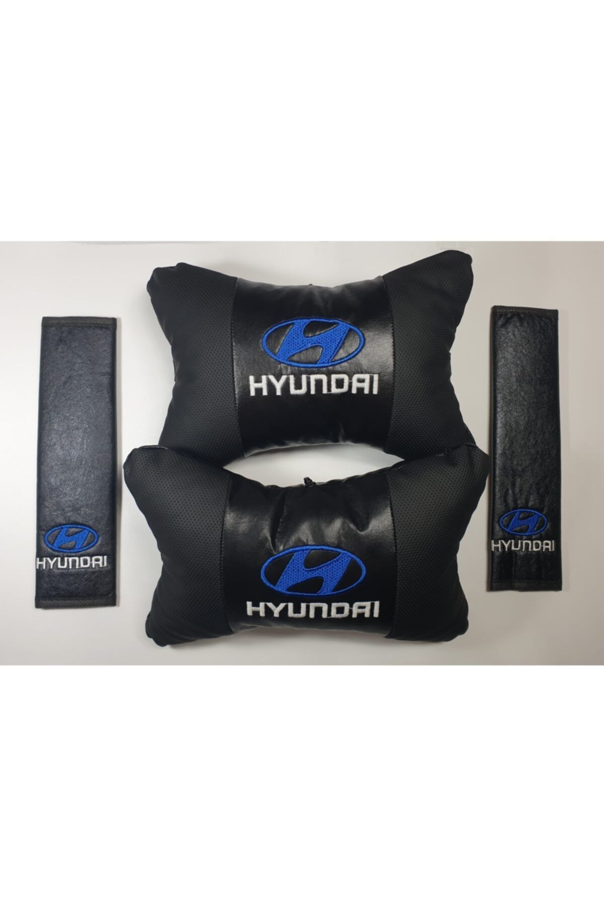 Hyundai Hyundaı Mavi Deri Yastık + Kemer Pedi Konfor Seti 2'li