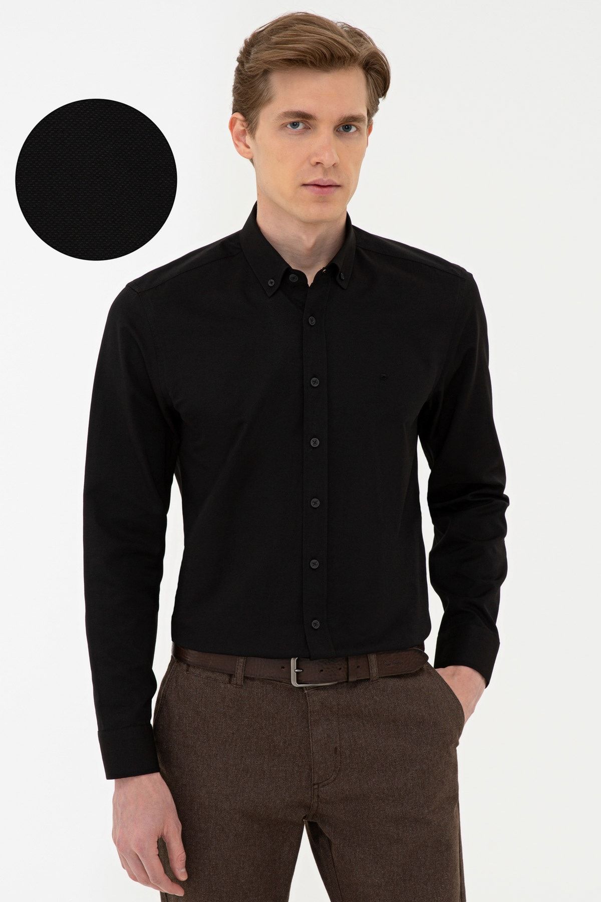 Pierre Cardin Siyah Slim Fit Oxford Gömlek
