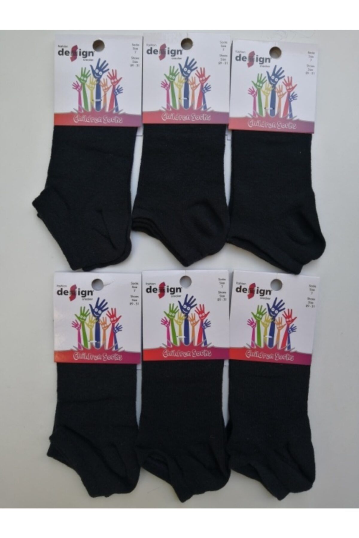 Design Socks 6'lı Desing Siyah Patik Çocuk Çorabı