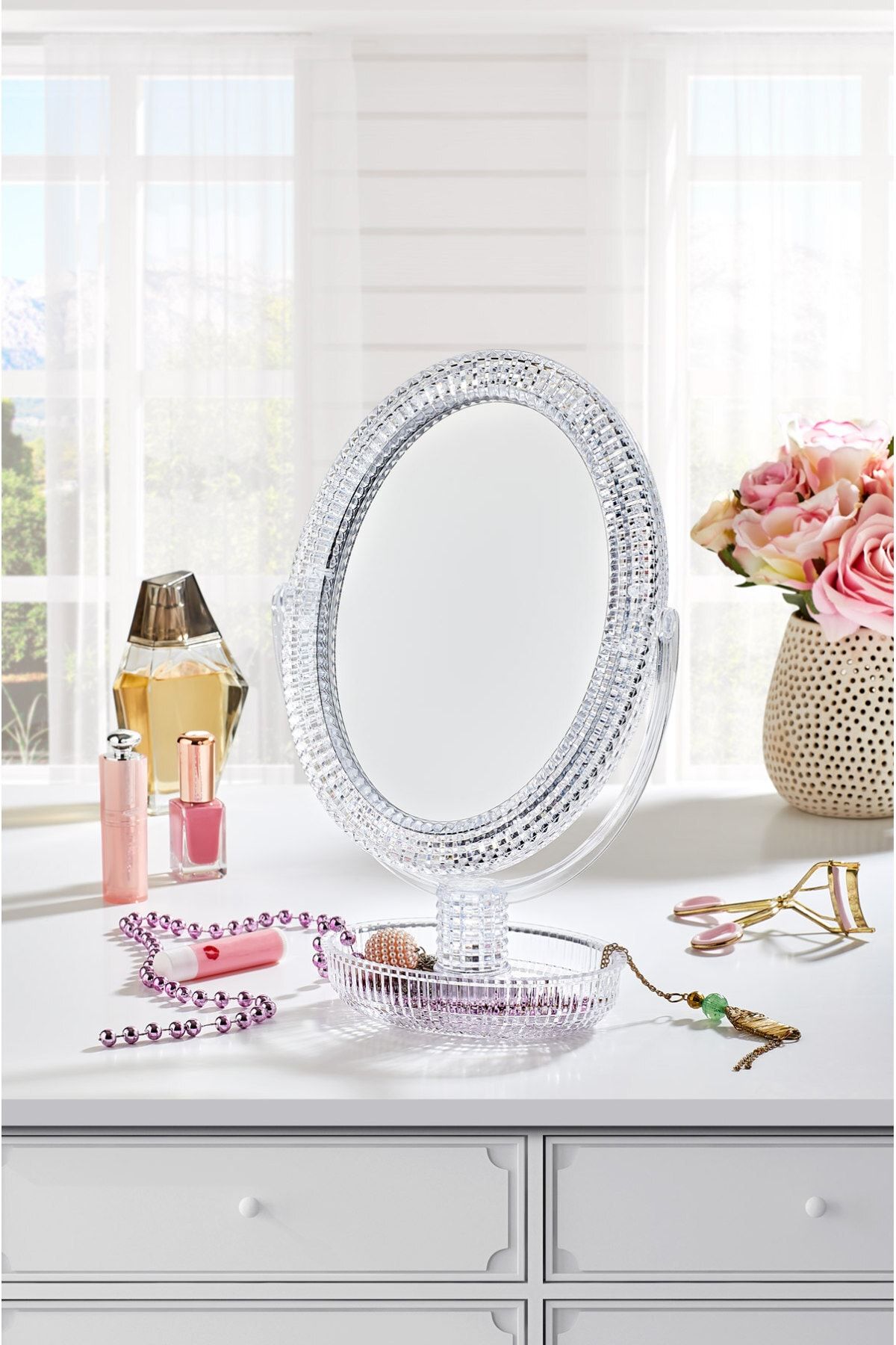 EsdaStore Kristal Desenli Özel Dıamond Makyaj Aynası