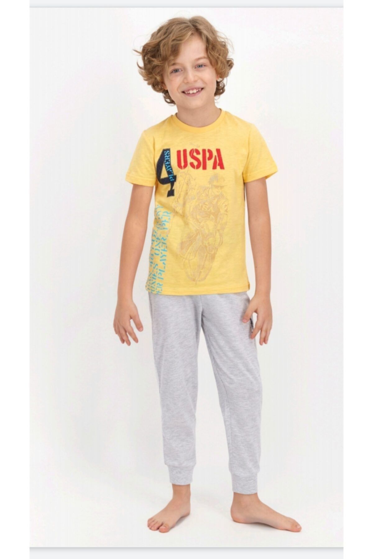 U.S. Polo Assn. Erkek Çocuk Soluk Sarı Kısa Kol Pijama Takımı