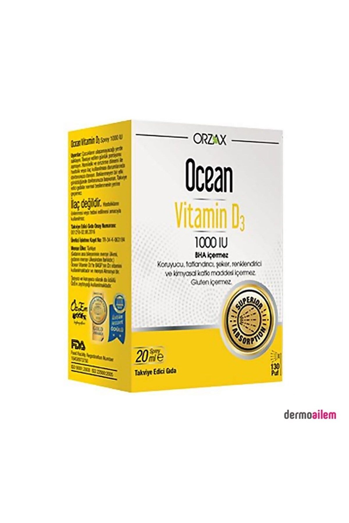 Orzax Ocean Vitamin D3 1000 IU Sprey 20 ml