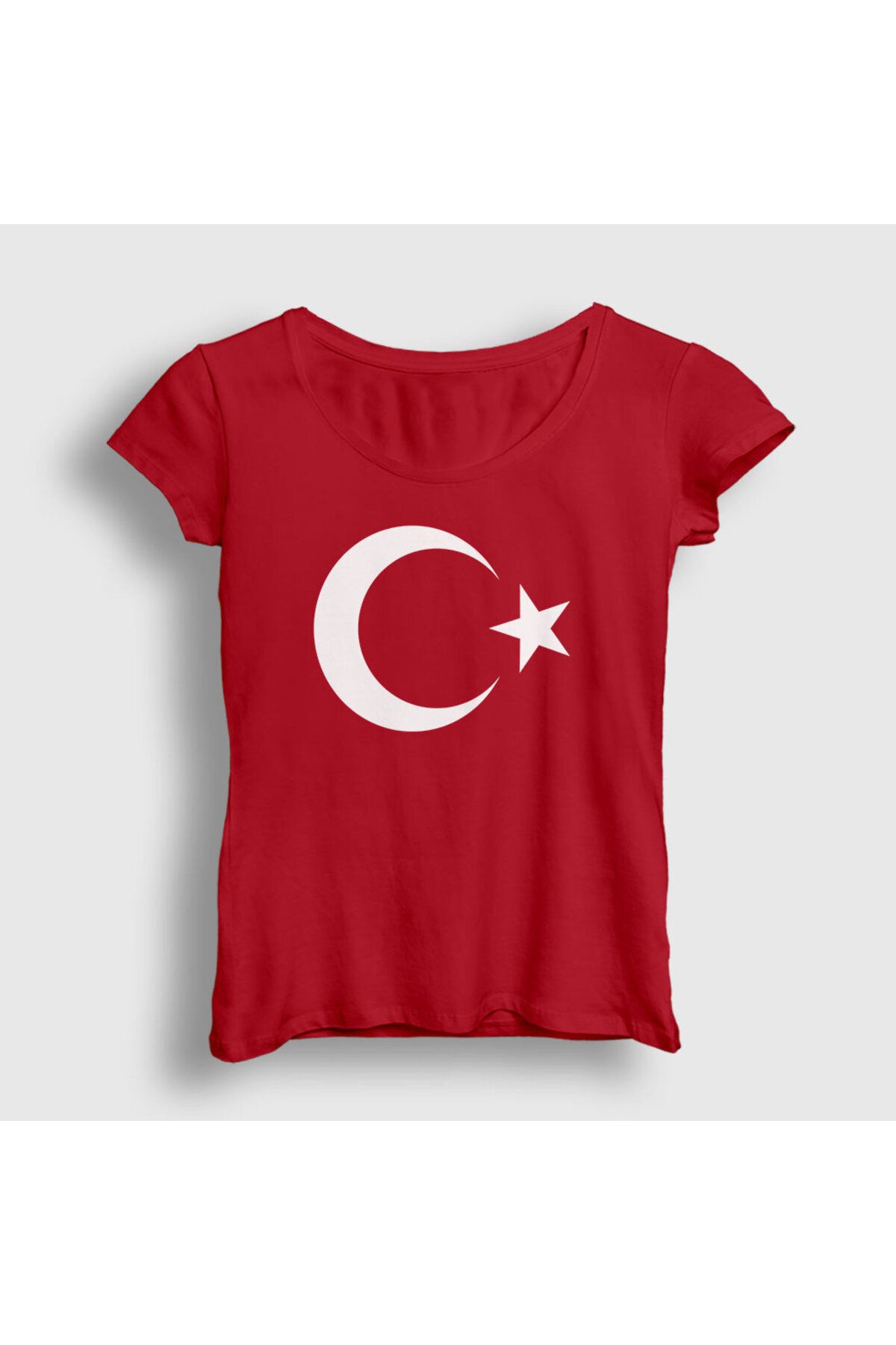 Tisort.ist Kadın Kırmızı Ay Yıldızlı T-shirt 74923tt