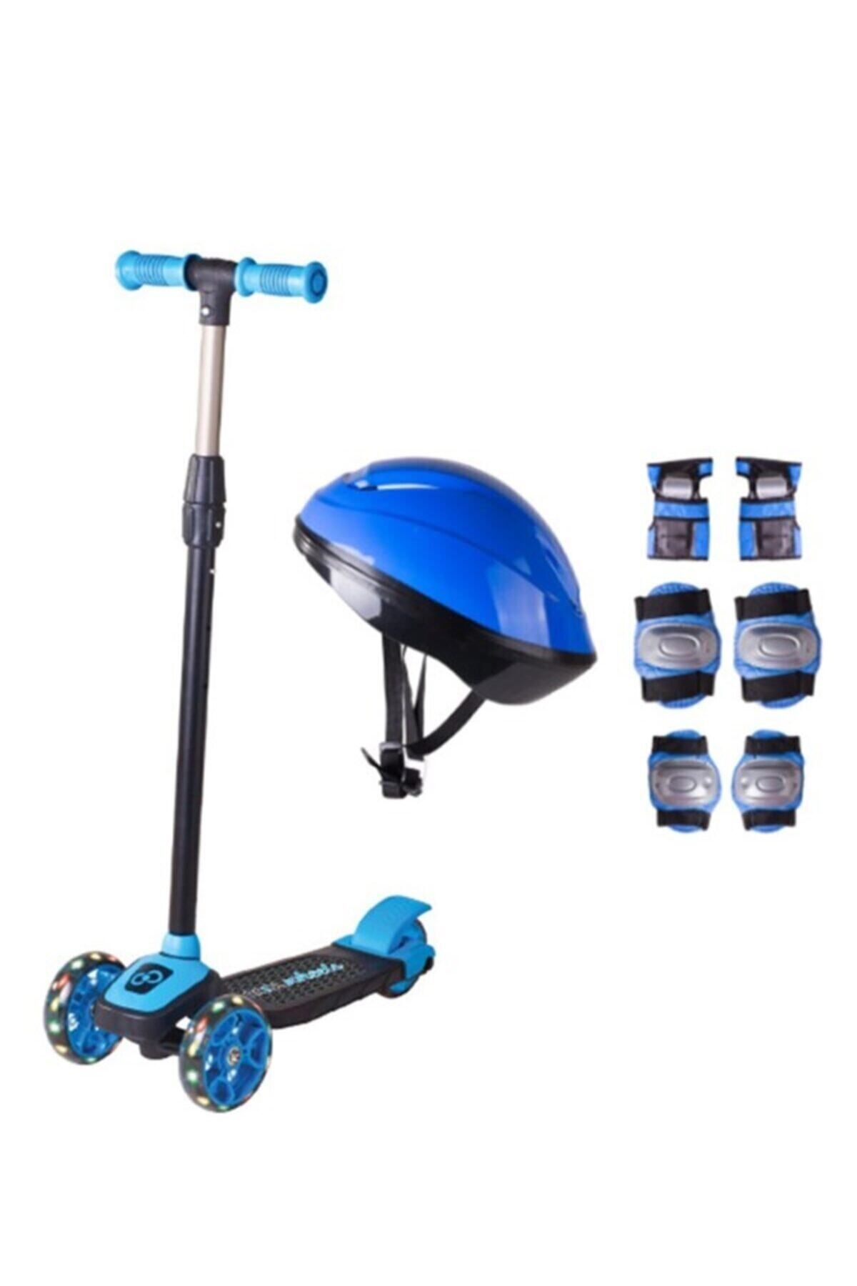 Cool Wheels Mavi 3 Yaş Üstü Işıklı Scooter Kask Seti