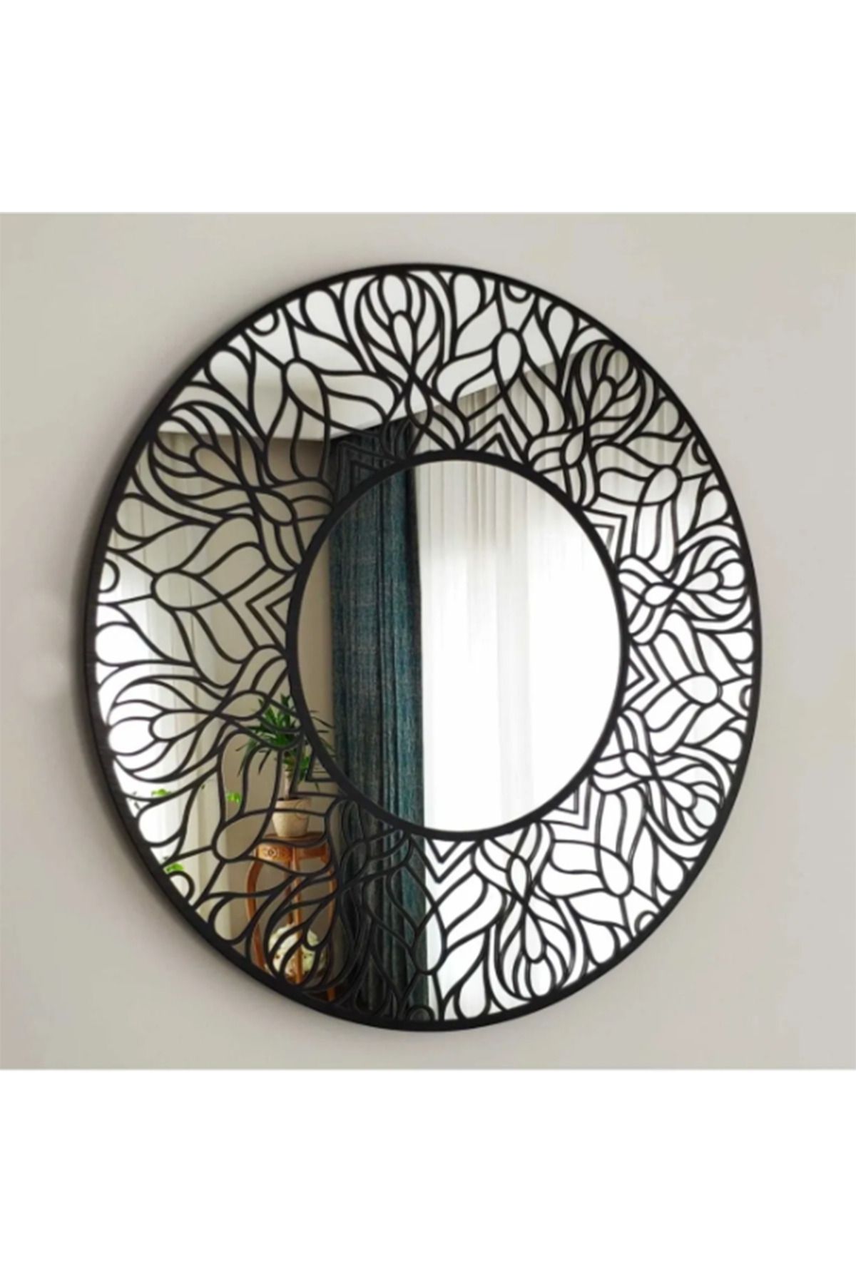 Alfista Art 80 Cm Desenli Yuvarlak Konsol Antre Hol Banyo Aynası Sirius Modeli