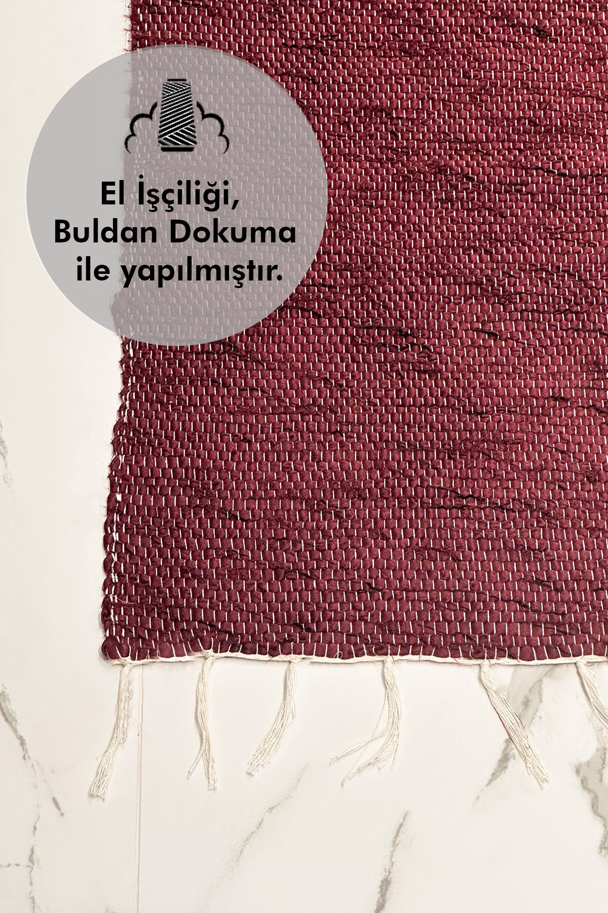 ÖZENEV El Yapımı Buldan Dokuma Kilim Otantik Örgü Yolluk Halı Bordo 75x135cm