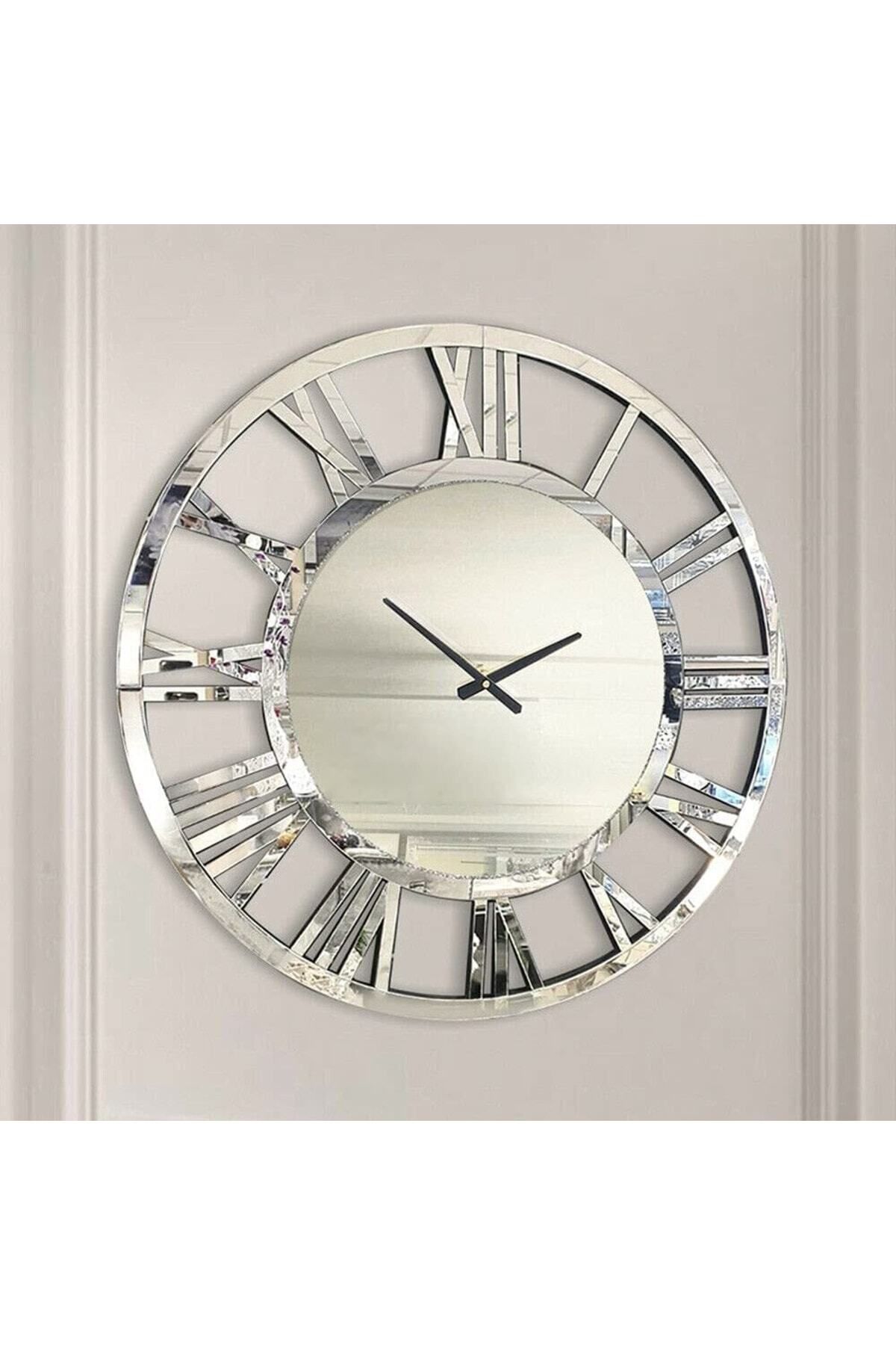EYKA STORE Dekoratif Modern Tarz Duvar Saati Gümüş Ayna (PLEXİGLASS), Roma Rakamlı. Özel Tasarım 40x40 Cm