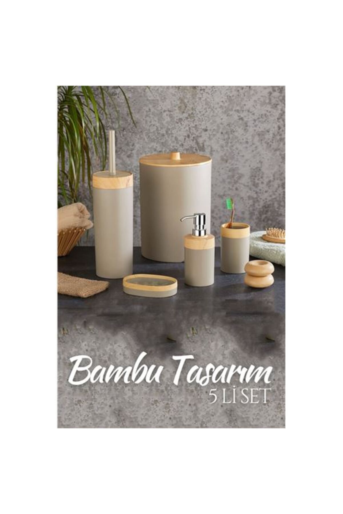 xmldünyası 5 li Banyo Seti Bambu Design LATTE 718979