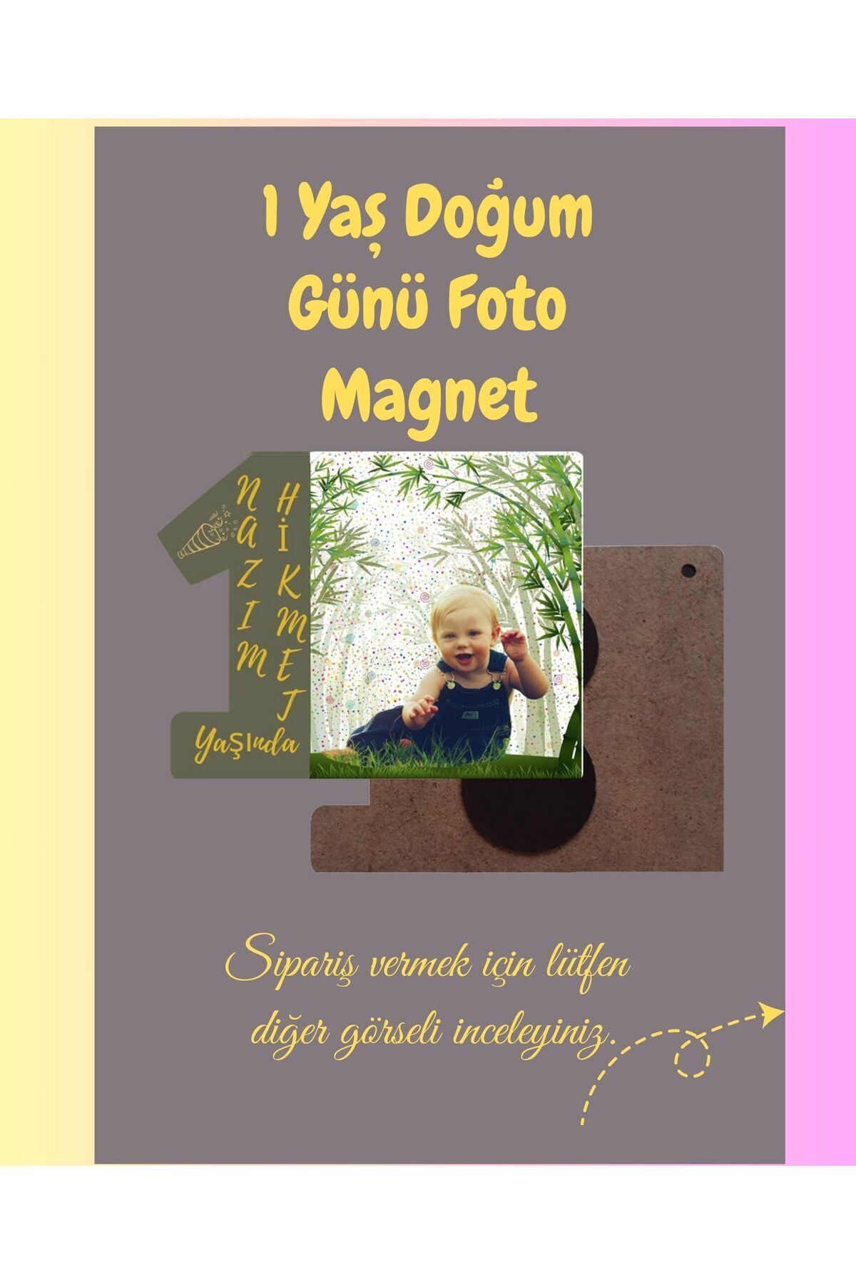 BHR Fotoğraflı 1 Yaş Doğum Günü Magneti 9x7 Cm 20 Adet