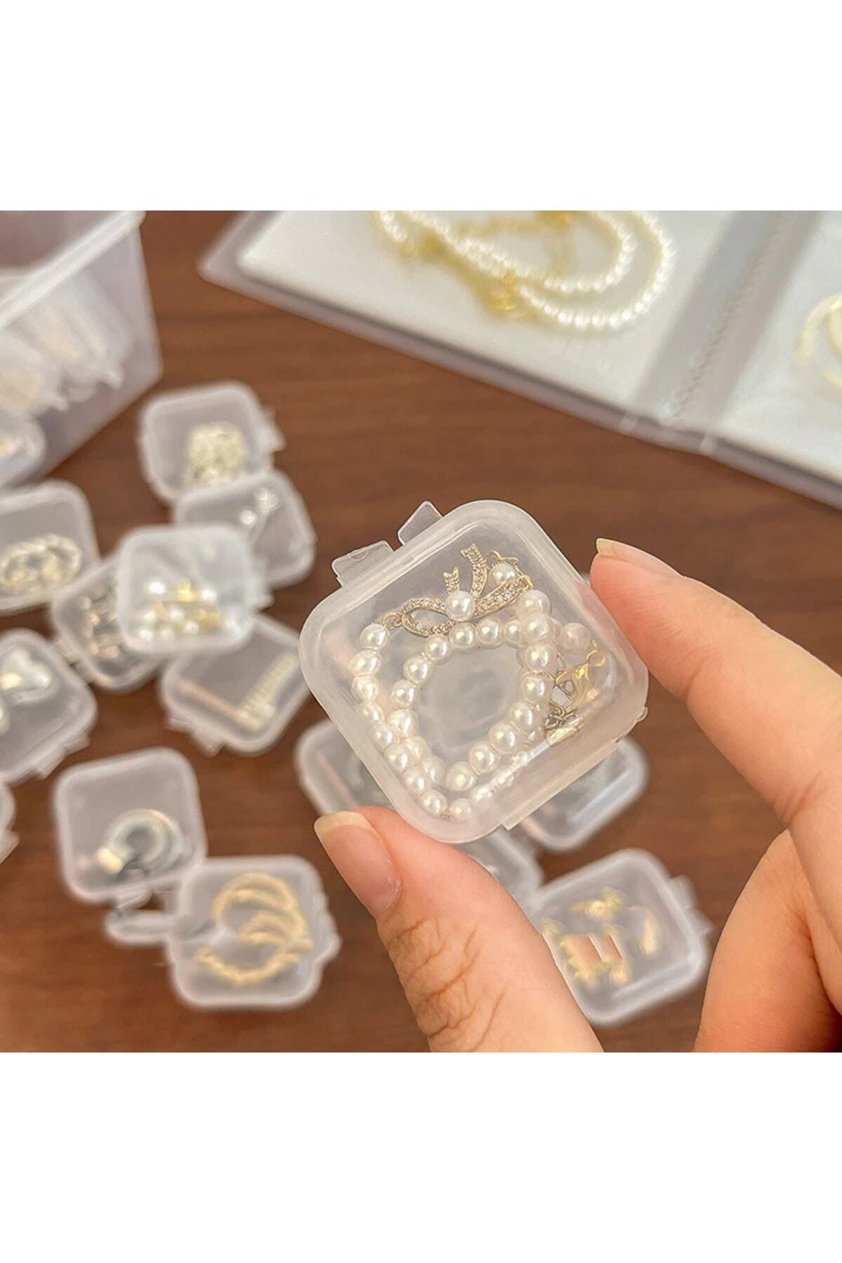 Efe Toys 5 Adet Mini Şeffaf Plastik Altın Takı Mücevher Kolye Yüzük Küpe Saklama Kutusu