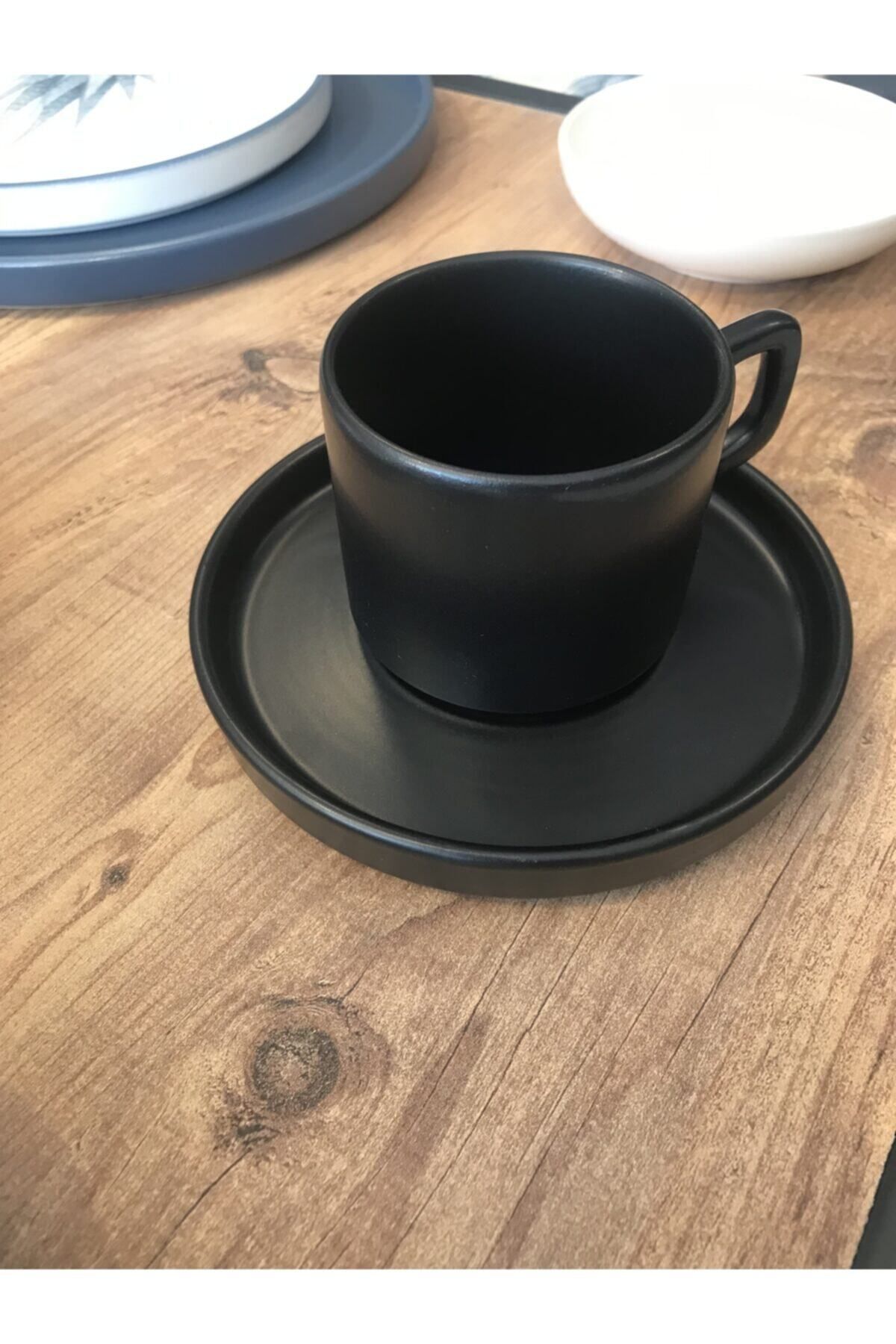 Keramika Stackable Çay/nescafe Fincanı Tabaklı Mat Siyah