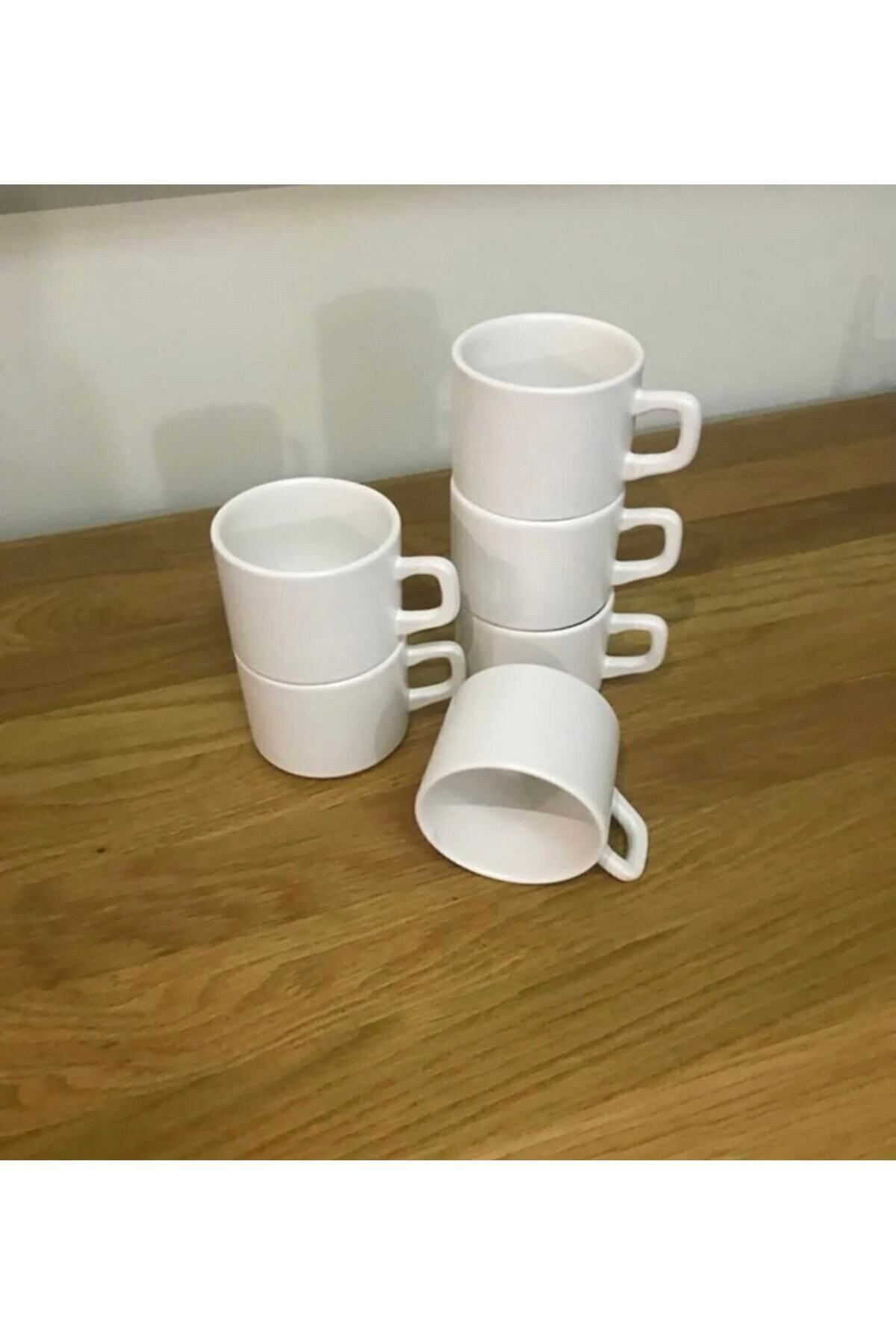 Keramika 8 Cm Stackable Çay/nescafe Fincanı Beyaz 6 Lı