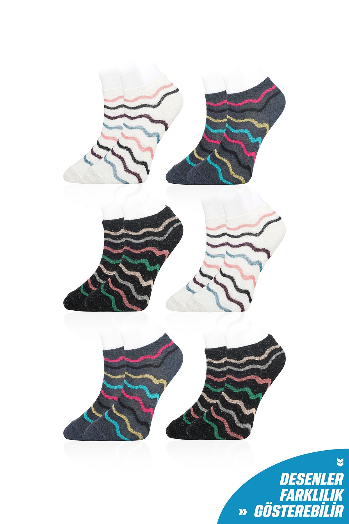 Line Smart 6'lı Kadın Pamuklu Kaliteli Desenli Yumuşak Patik Çorap