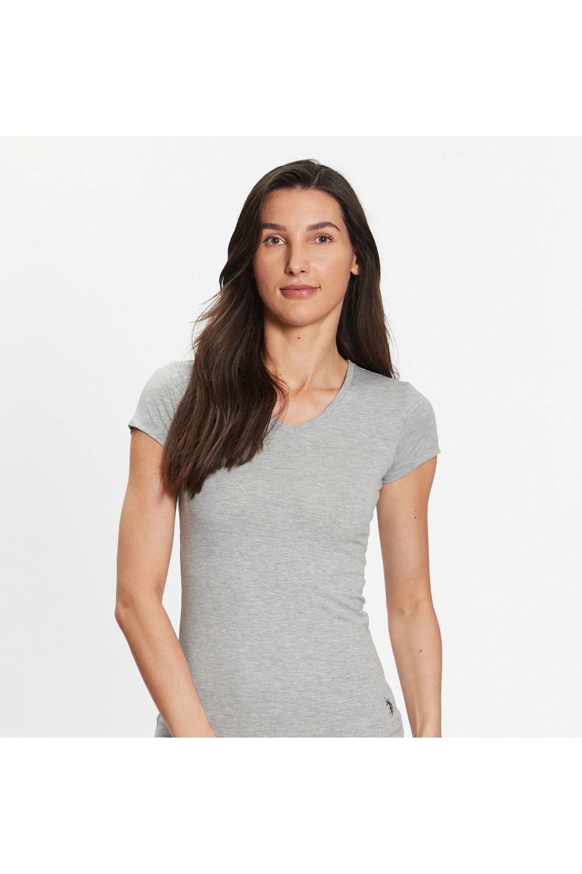 U.S. Polo Assn. Kadın Kısa Kollu Pamuklu Modal Gri T-shirt