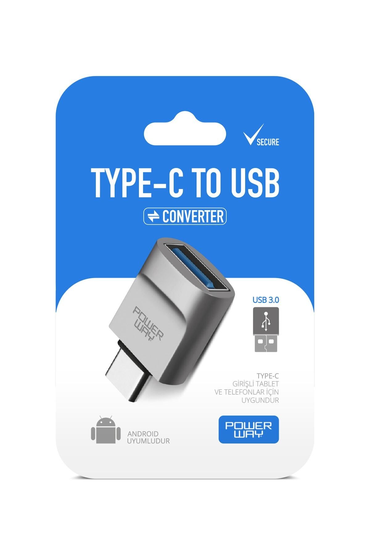 Powerway Usb To Type-c Yüksek Hızlı Veri Aktarımı Otg Çevirici Dönüştürücü Adaptör