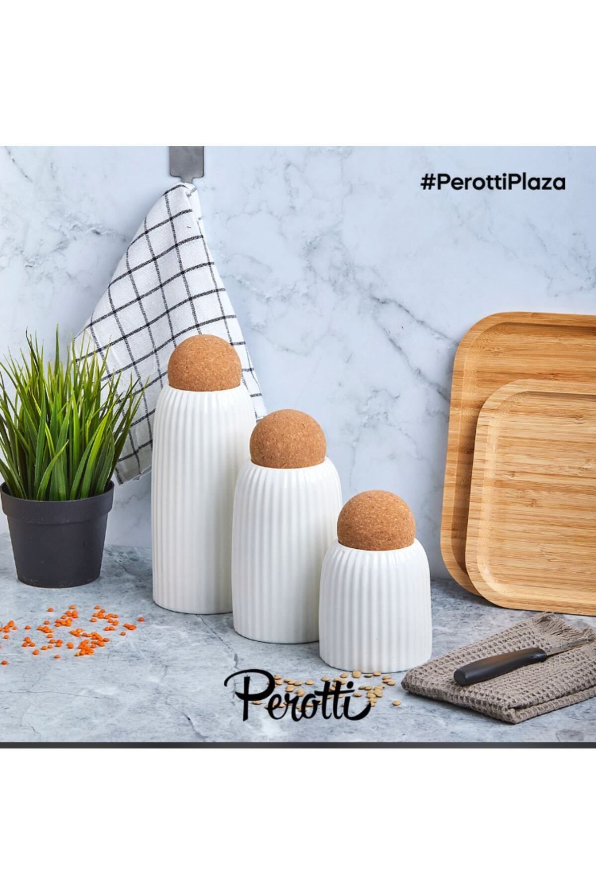 Perotti Cork Line 3 Lü Mantar Kapaklı Porselen Baharatlık Saklama Kabı