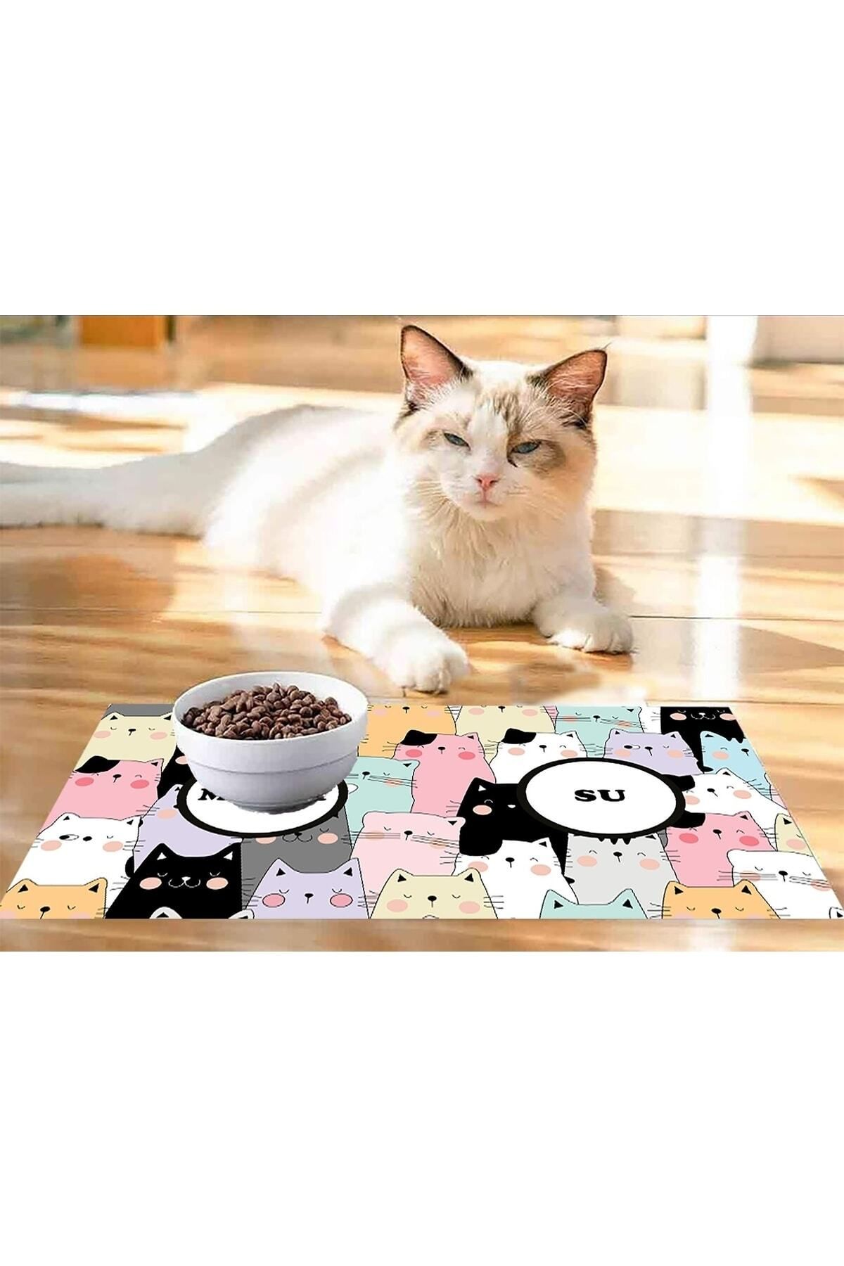 eco concept Kedi Mama Önü Paspası, Kedi Tuvalet Önü Paspası, Kedi Desenli Paspas, 50x70cm