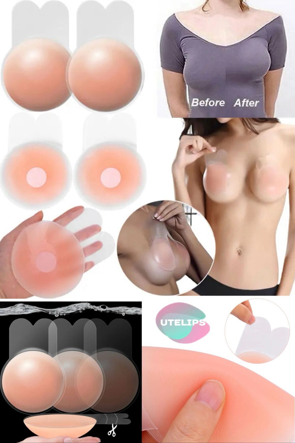 Utelips Kadınlar Görünmez Göğüs Bandı Şık Boob Kaldırma Çiçek Yuvarlak Sutyen Yapışkanlı Etiket Meme Kapağı
