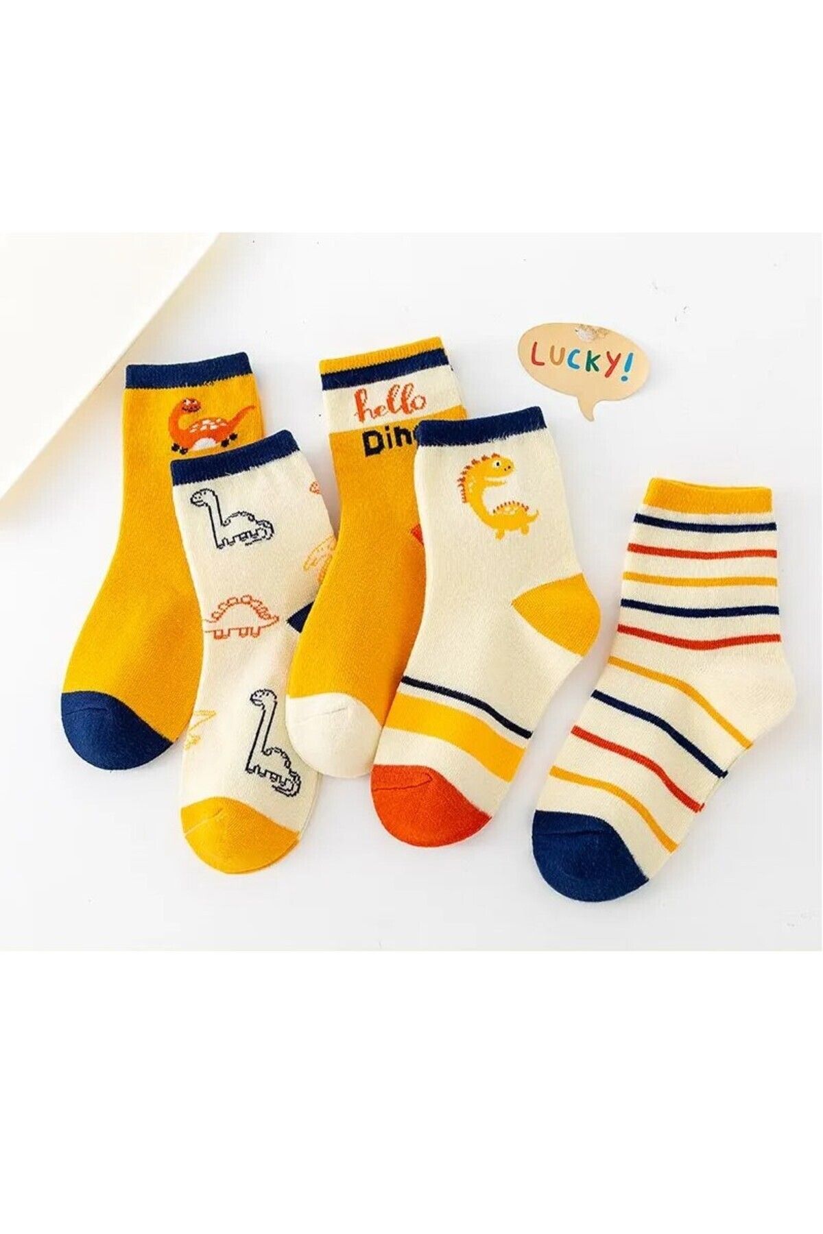Hobins Sportswear Company 5 Çift Dinazor Desenli Çocuk Çorabı Özel Dinozor Serisi