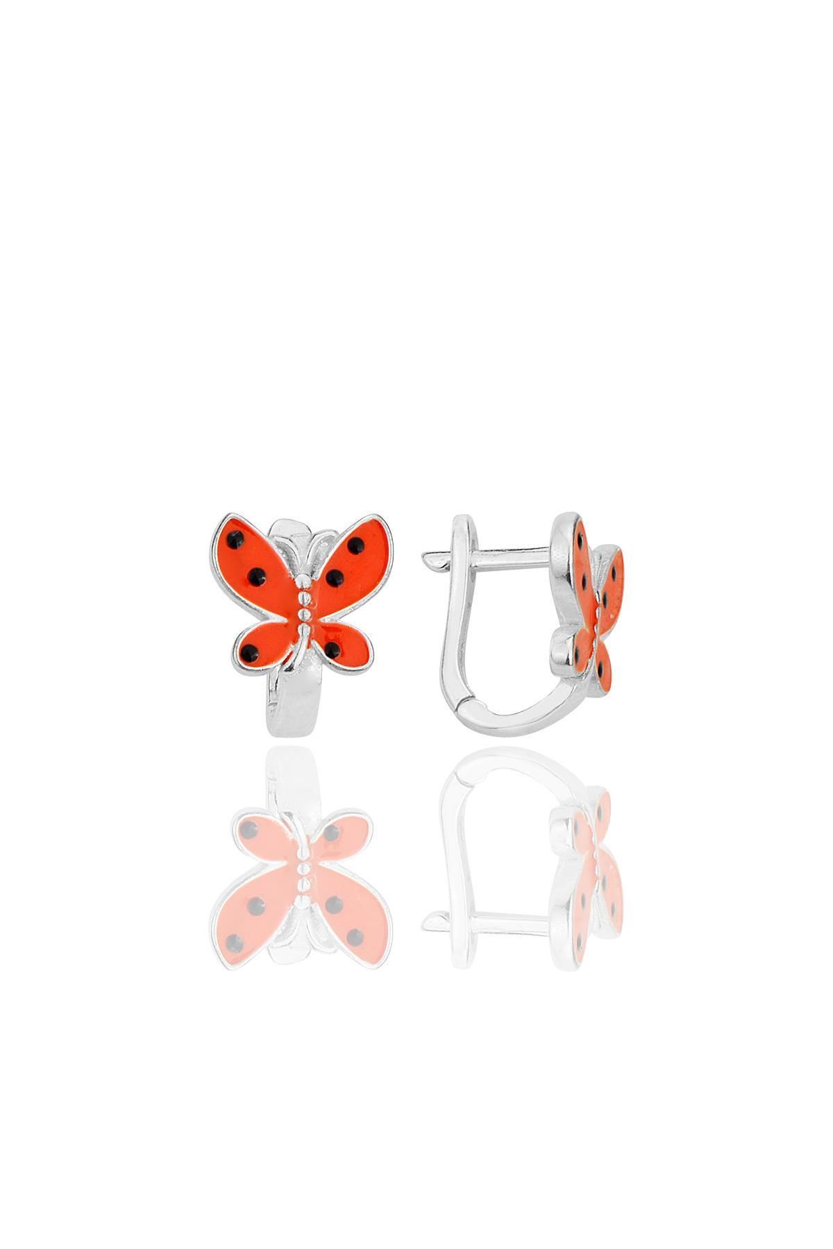 Söğütlü Silver Gümüş kırmızı mineli kelebek çocuk küpesi SGTL12367RODAJ