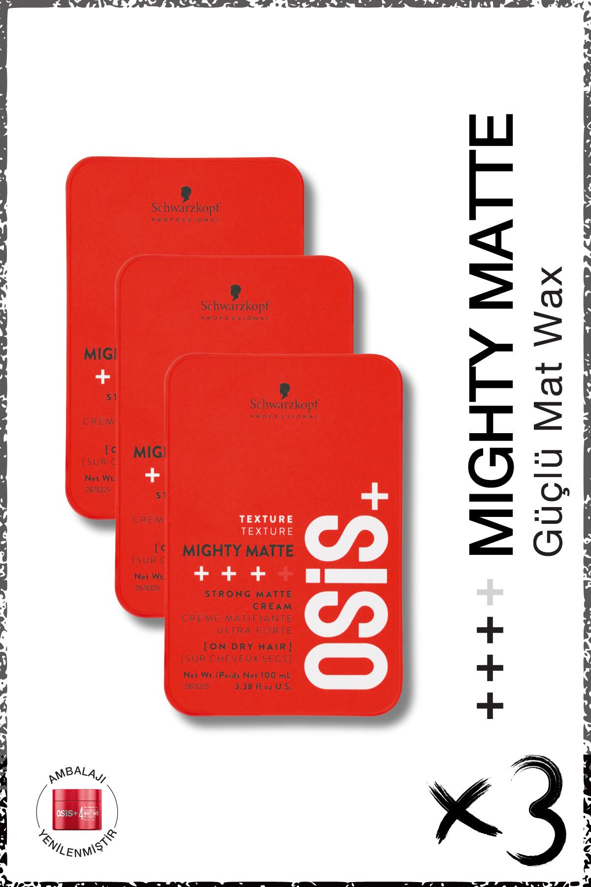 Osis Mighty Matte Güçlü Tutucu Mat Wax 100ml x 3 Adet | Orta Tutuş Güçlü Doku Mat Bitişli Wax Krem
