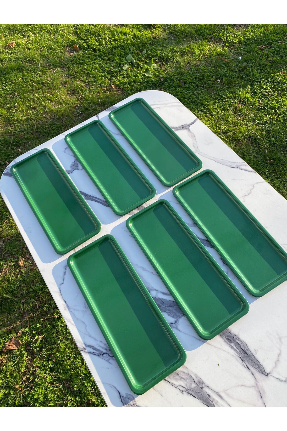 Aslı Hediyelik 6'lı Baton Yeşil Metal Tek Kişilik Dekoratif Mum, Çay, Kahve Ve Pasta Servisi Sunum Tepsisi