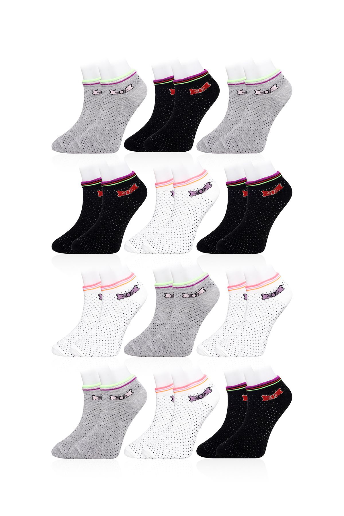 Line Smart 12'li Kadın Desenli Kaliteli Patik Yumuşak Rahat Çorap