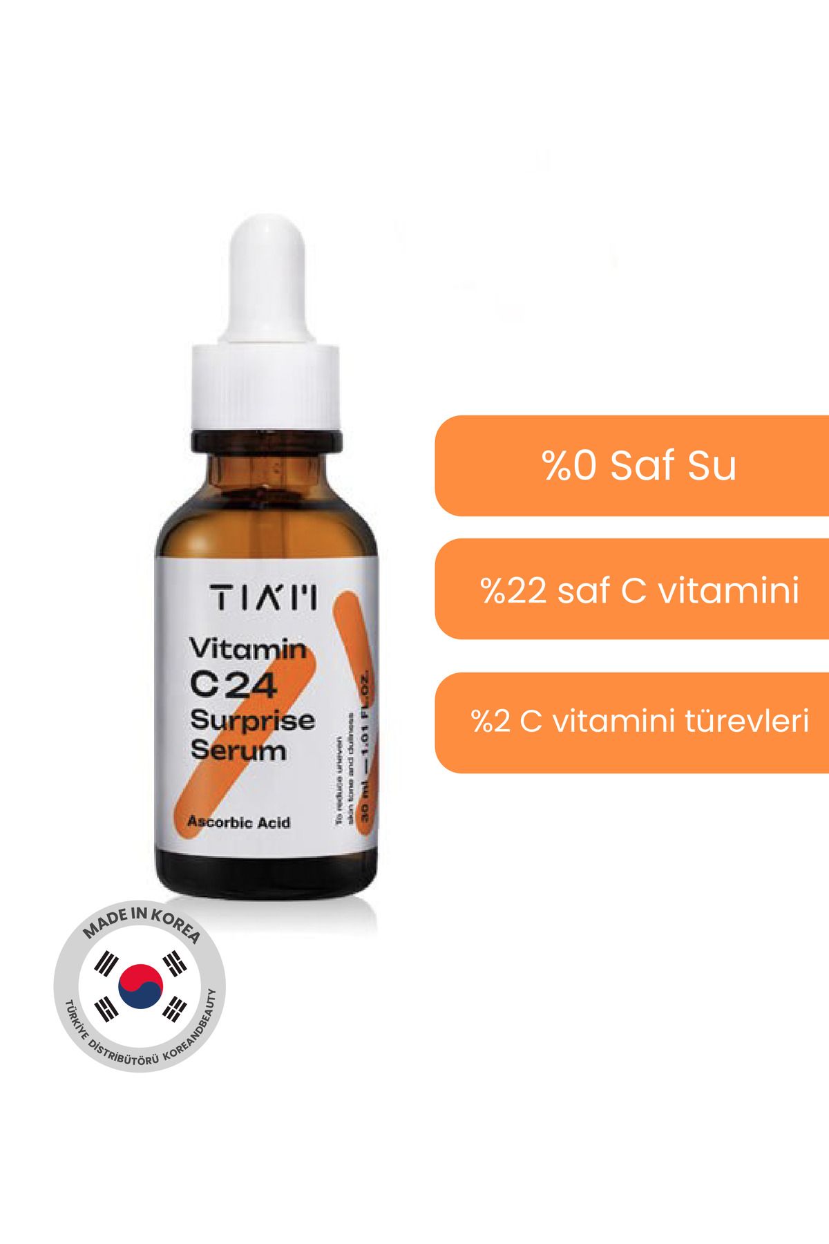 TIA'M Vitamin C24 Surprise Serum 30 ml %22 Ascorbic Acid %2 Ethyl Ascorbic Acid Su Içermez Aydınlatır