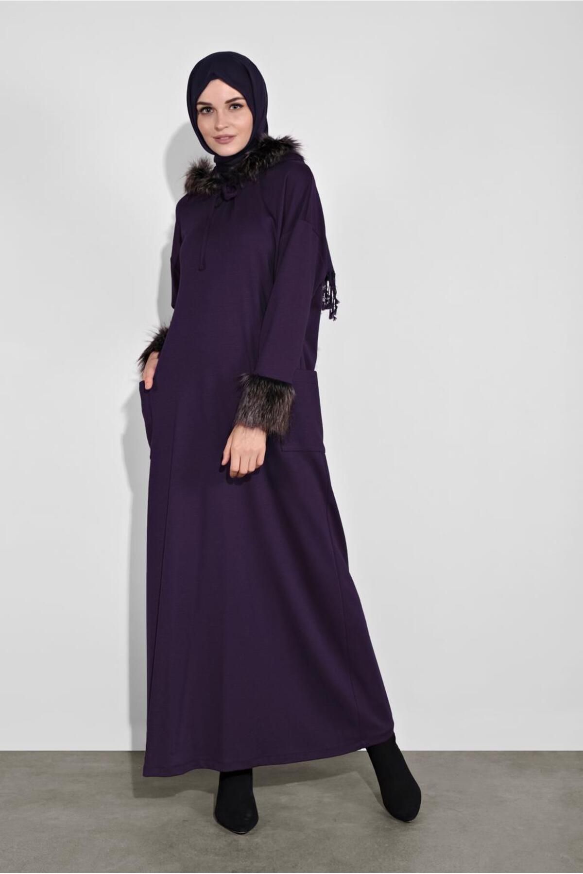 TRENDTESETTÜR Kadın Mor (K.MOR) Kürk Detaylı Elbise 40412