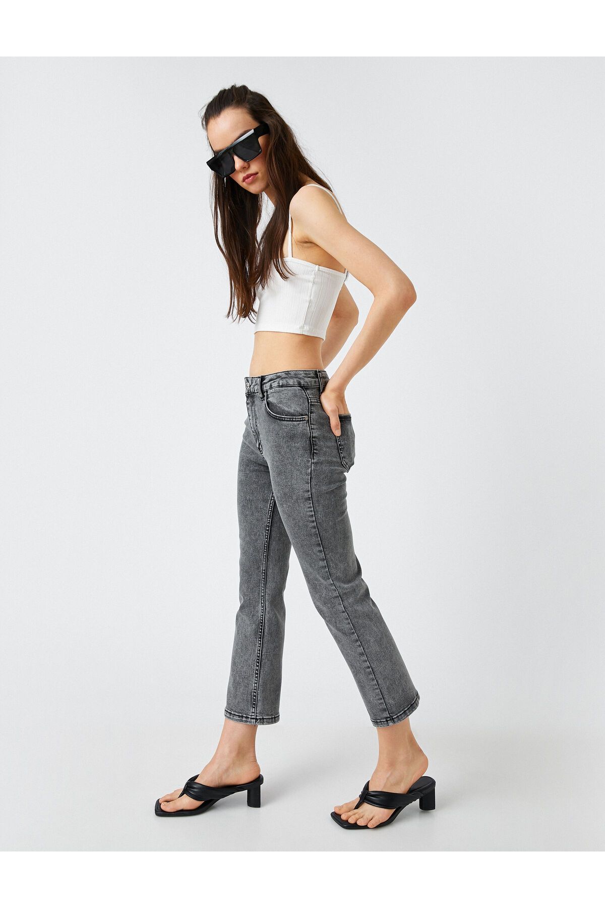 Koton Crop Paçalı Normal Bel Kot Pantolon - Victoria Crop Jean