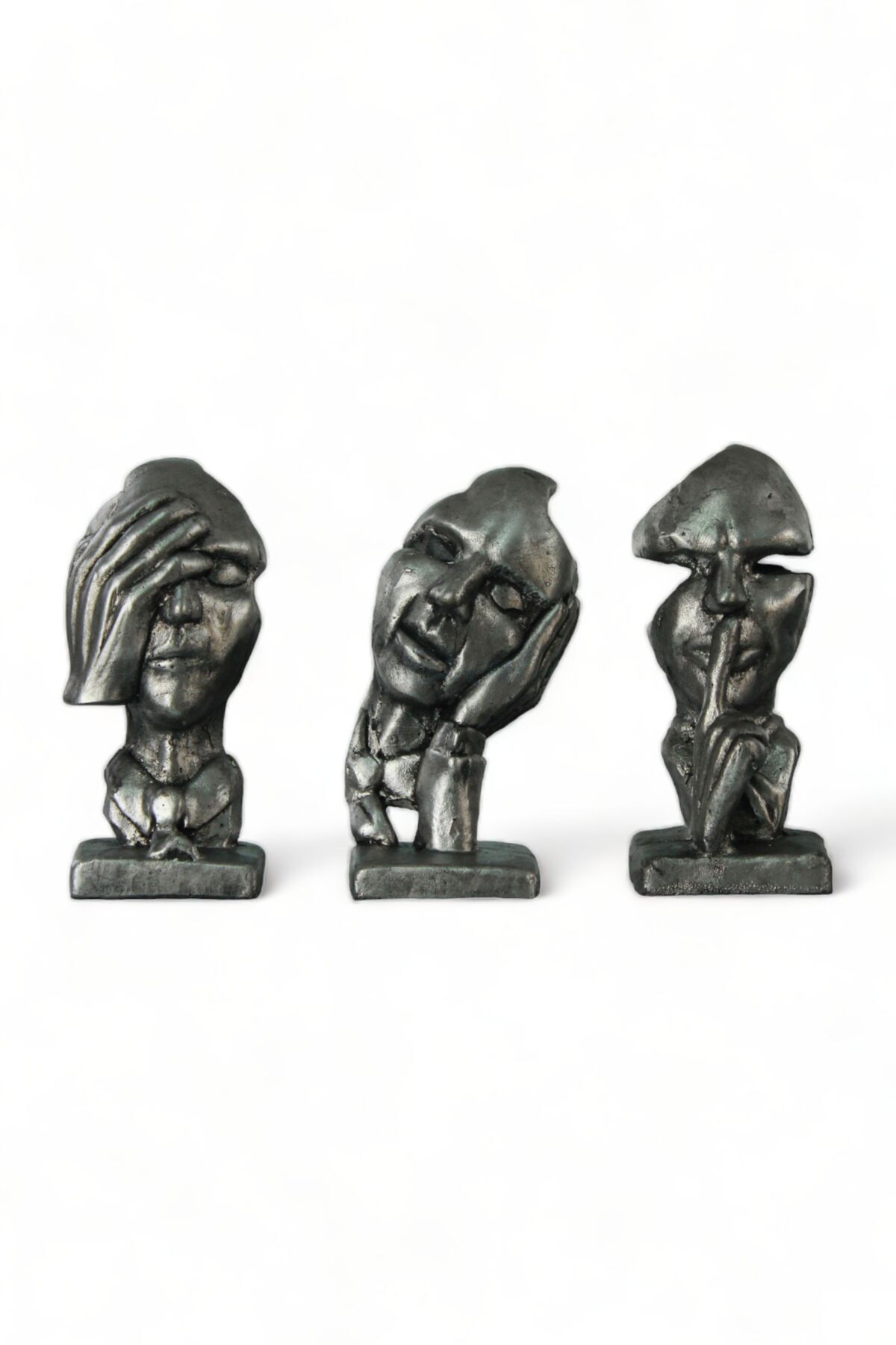 Evene Biblo Dekoratif Obje Heykel Üç Maymun Biblo Dekoratif Süs Eşyası Gümüş Eskitme Model 31