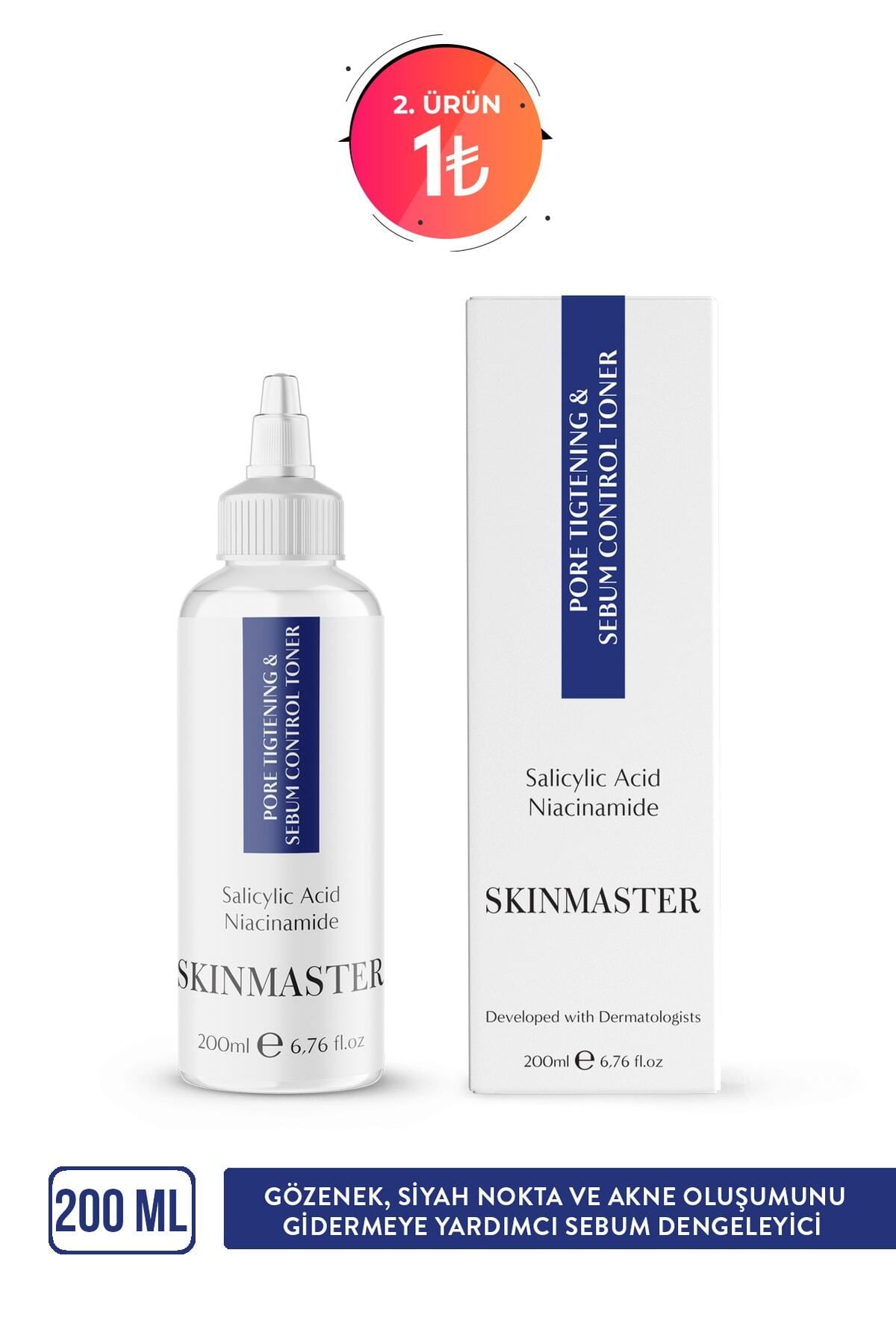 SkinMaster Gözenek Sıkılaştırıcı, Akne Ve Siyah Nokta Karşıtı, Sebum Dengeleyici Tonik ( Bha %2 + Niacinamide)