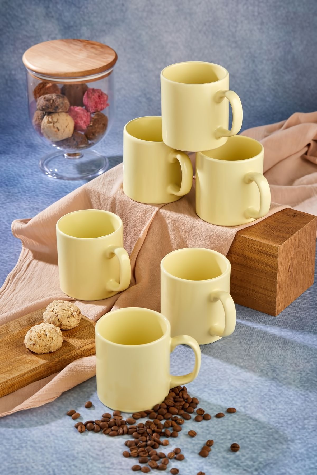 Babion 6 Adet Lüx Hand Made Soft Seramik Sarı Kupa Bardak Nescafe, Latte Mug