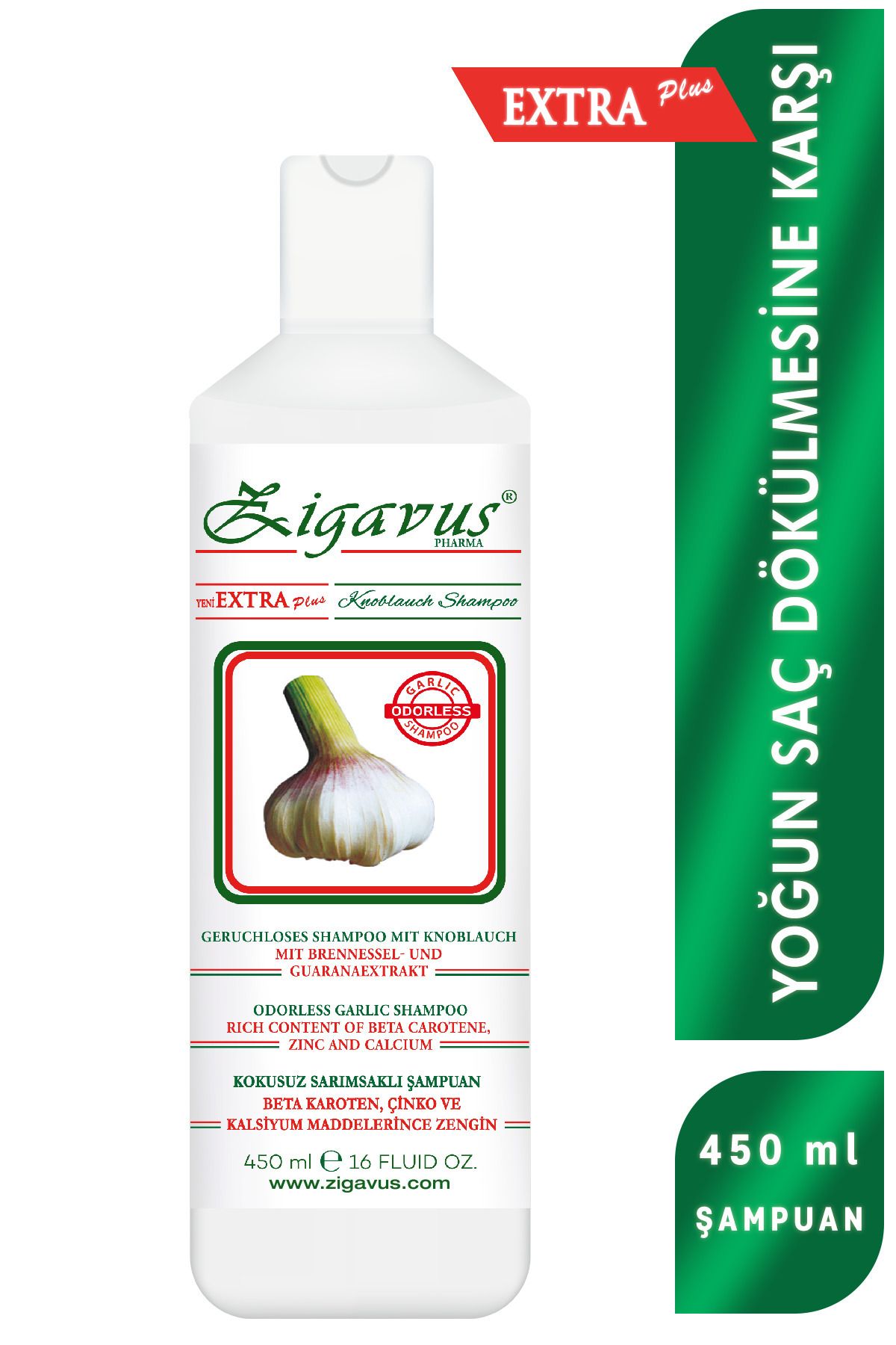 Zigavus Extra Plus Sarımsaklı Şampuan Yoğun Saç Dökülmesine Karşı Şampuan 450ml Beta Karoten Ve Çinko Içerir