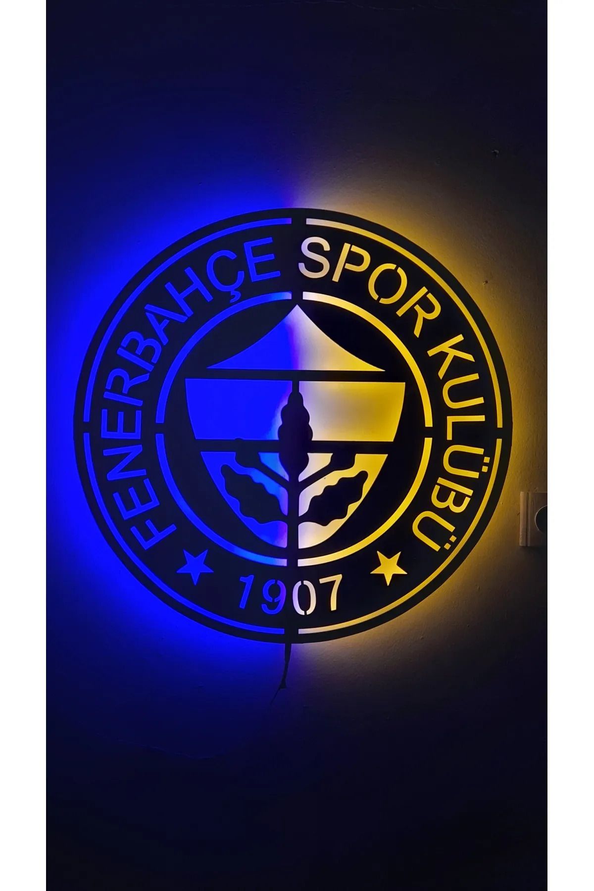 Çığ Tasarım Fenerbahce Logo Led Işıklı Tablo, Mdf Duvar Süsü, Duvar Dekor Ahşap Aksesuar