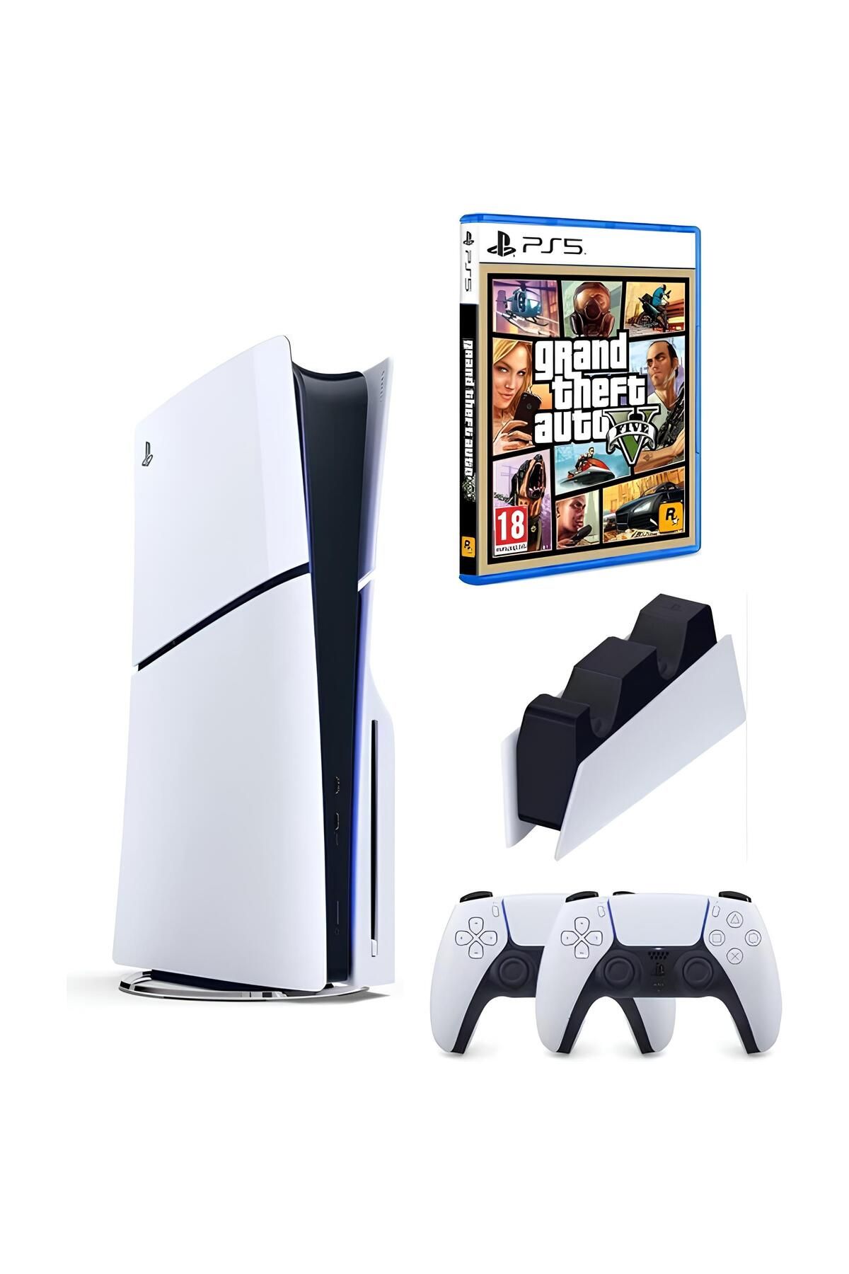 Sony Playstation 5 Slim Standart Edition + 2. DualSense + Şarj İstasyonu + GTA 5 (İthalatçı Garantili)
