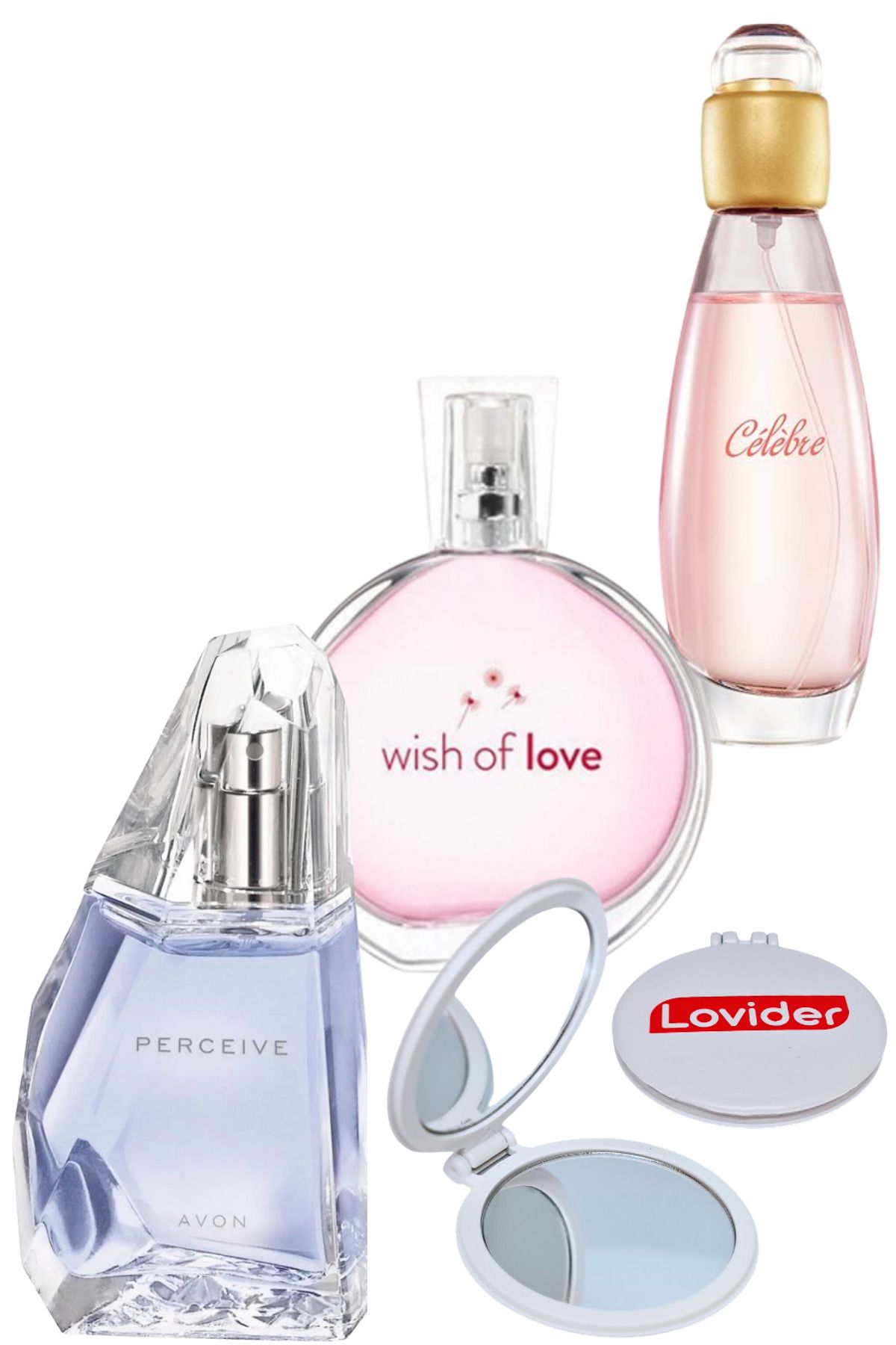 Avon Perceive Kadın Parfüm + Wish Of Love Kadın Parfüm + Celebre Kadın Parfüm + Lovider Cep Ayna