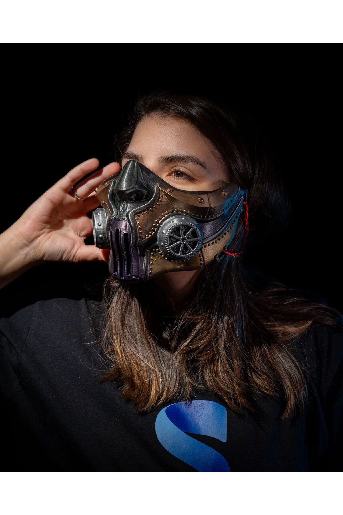 VeyernCraft Steampunk Cyberpunk Yarım Surat Özel Yarım Surat Maske Detay Giyilebilir 1 e 1 Boyut Maske