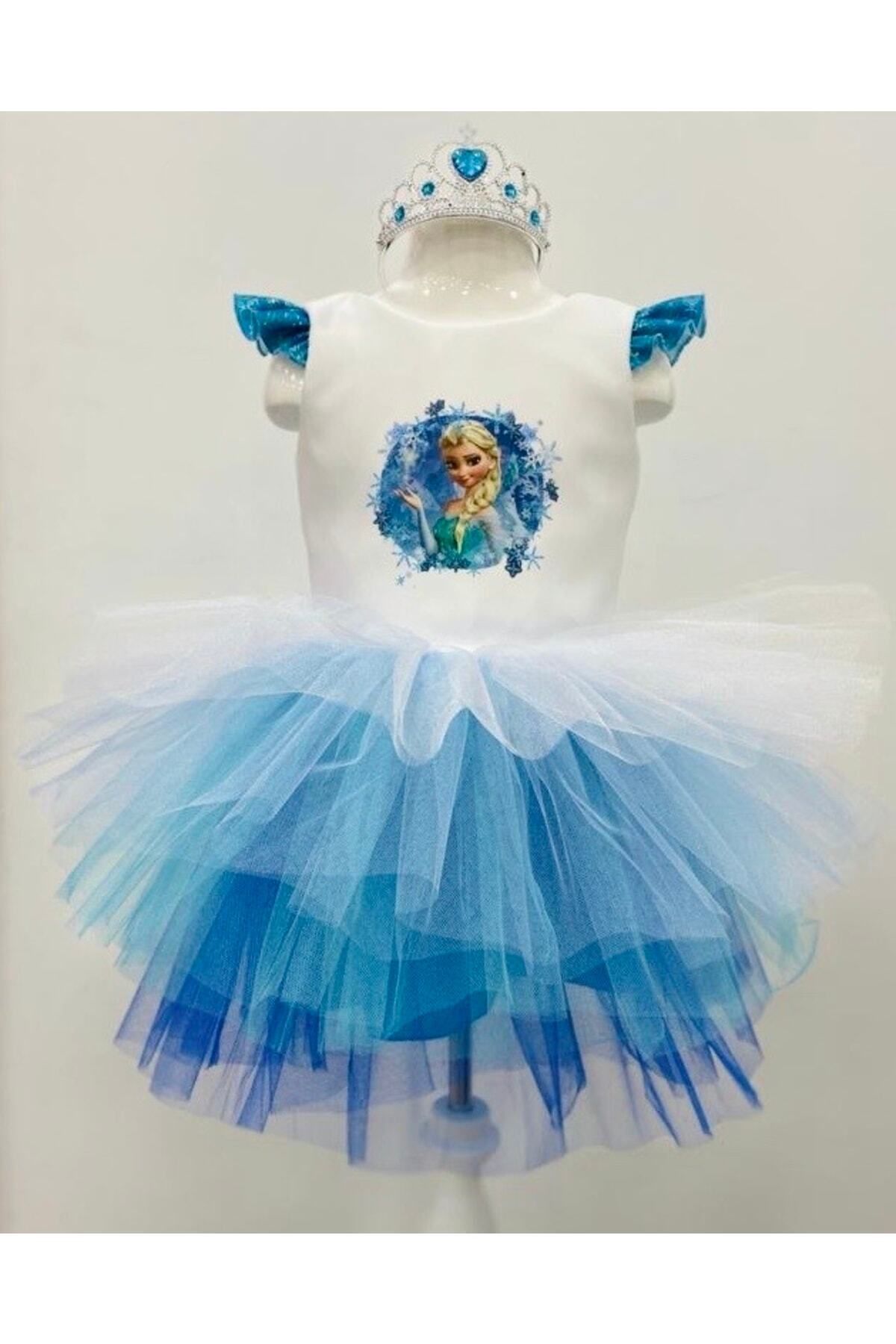 YAĞMUR KOStütüM Kız Çocuk Mavi Elsa Karlar Ülkesi Model Doğum Günü Parti Elbisesi Kostümü