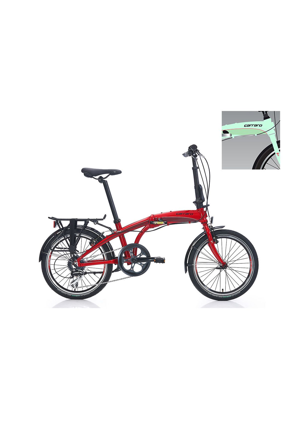 Carraro Flexi 108 20 jant Katlanabilir Bisiklet (Açık Yeşil Siyah Kırmızı)