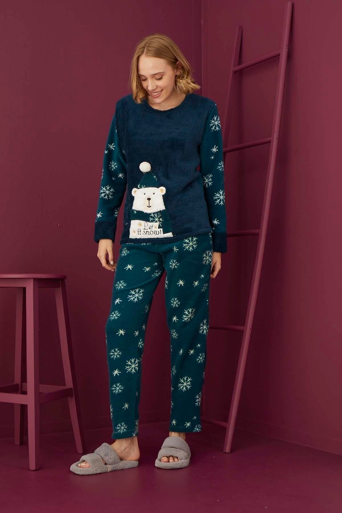 TAMPAP Kadın Kışlık Polar Peluşlu Pijama Takımı Welsoft 12368