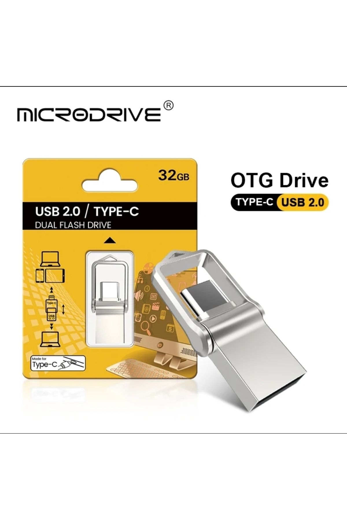 MicroDrive 512gb-256gb-128gb-64gb-32 Gb Type-c Ve Usb Flash Bellek Otg Çift Giriş Metal Sağlam 2.0
