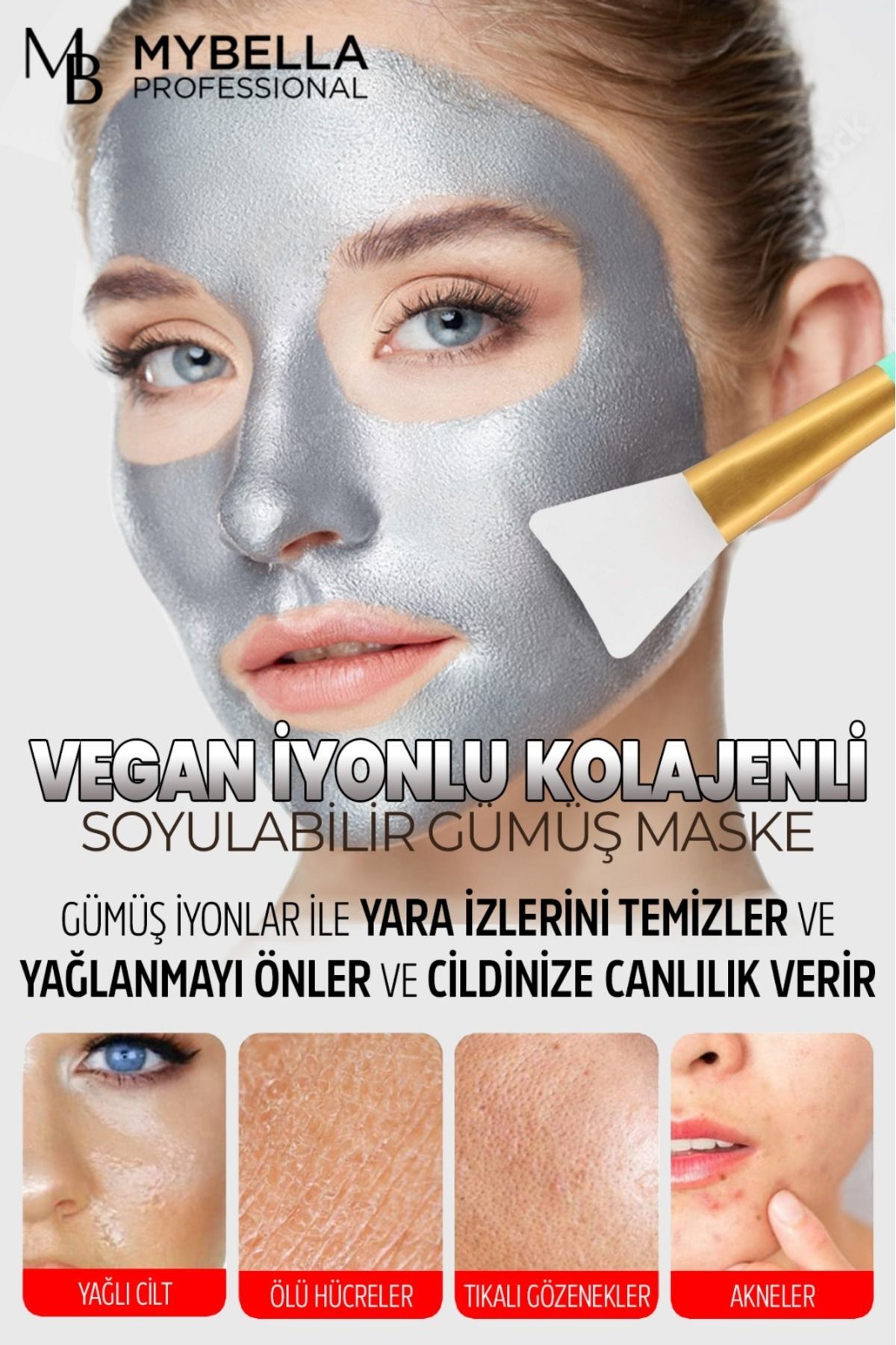 MY Bella Kozmetik My Bella Vegan Gümüş Maske, Gümüş Iyonlu Maske, Soyulabilir Maske, Yara Maskesi Spatula Hediyeli.