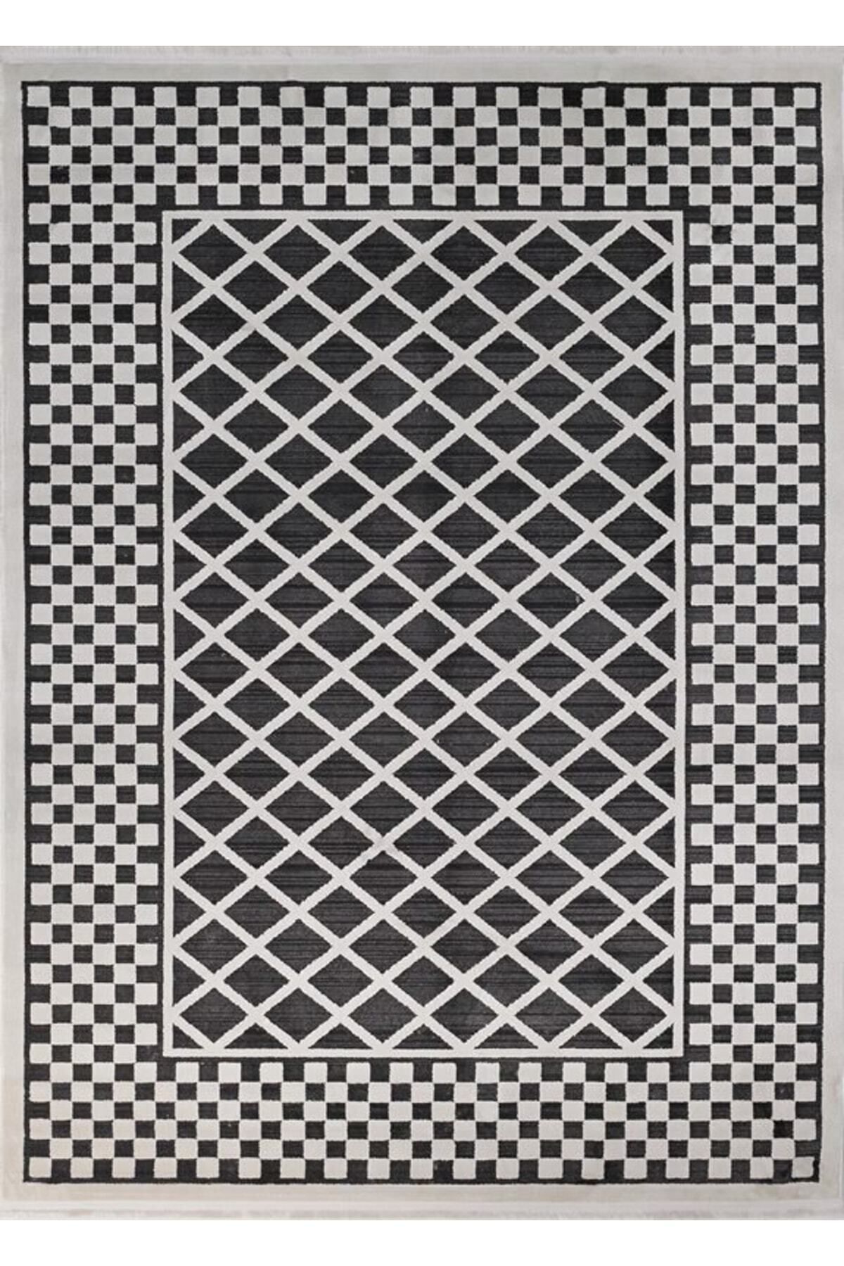 Gümüşsuyu Pera 13318 Polyester Siyah Modern Geometrik Salon Halıları