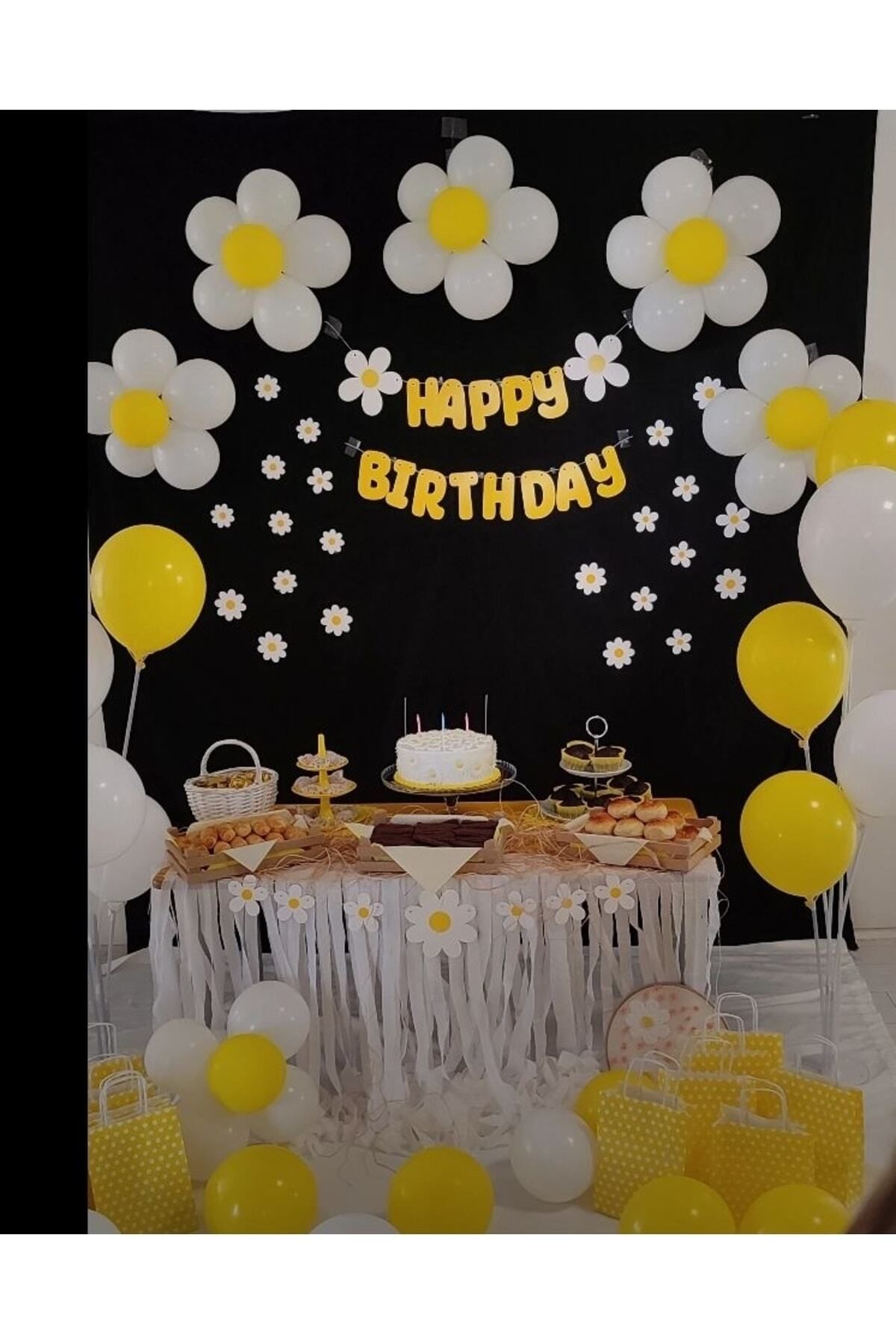 MFM Papatya temalı balon standlı doğum günü seti