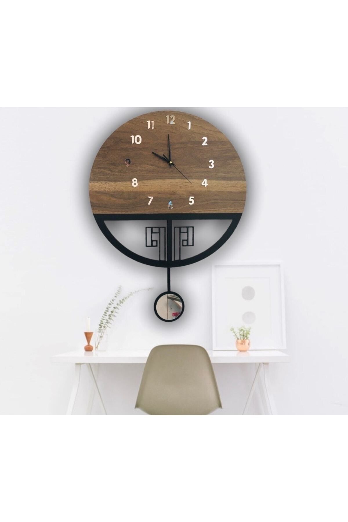 Ste Desing (SESSİZ) Sarkaçlı Ahşap Duvar Saati, Sarkaçlı Saat, Wooden Wall Clock