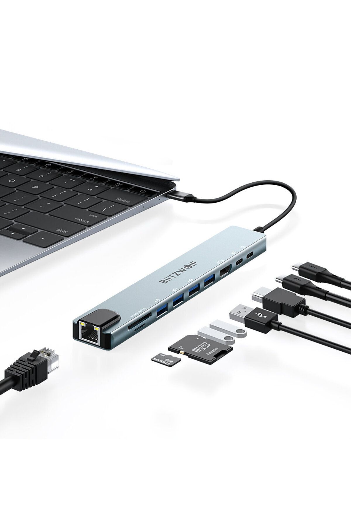 BlitzWolf BW-NEW TH5 10'lu USB Hub Çoklayıcı HDMI 4K USB3.0 Type-C 2.0 RJ45 Ethernet 100W PD Şarj İstasyonu