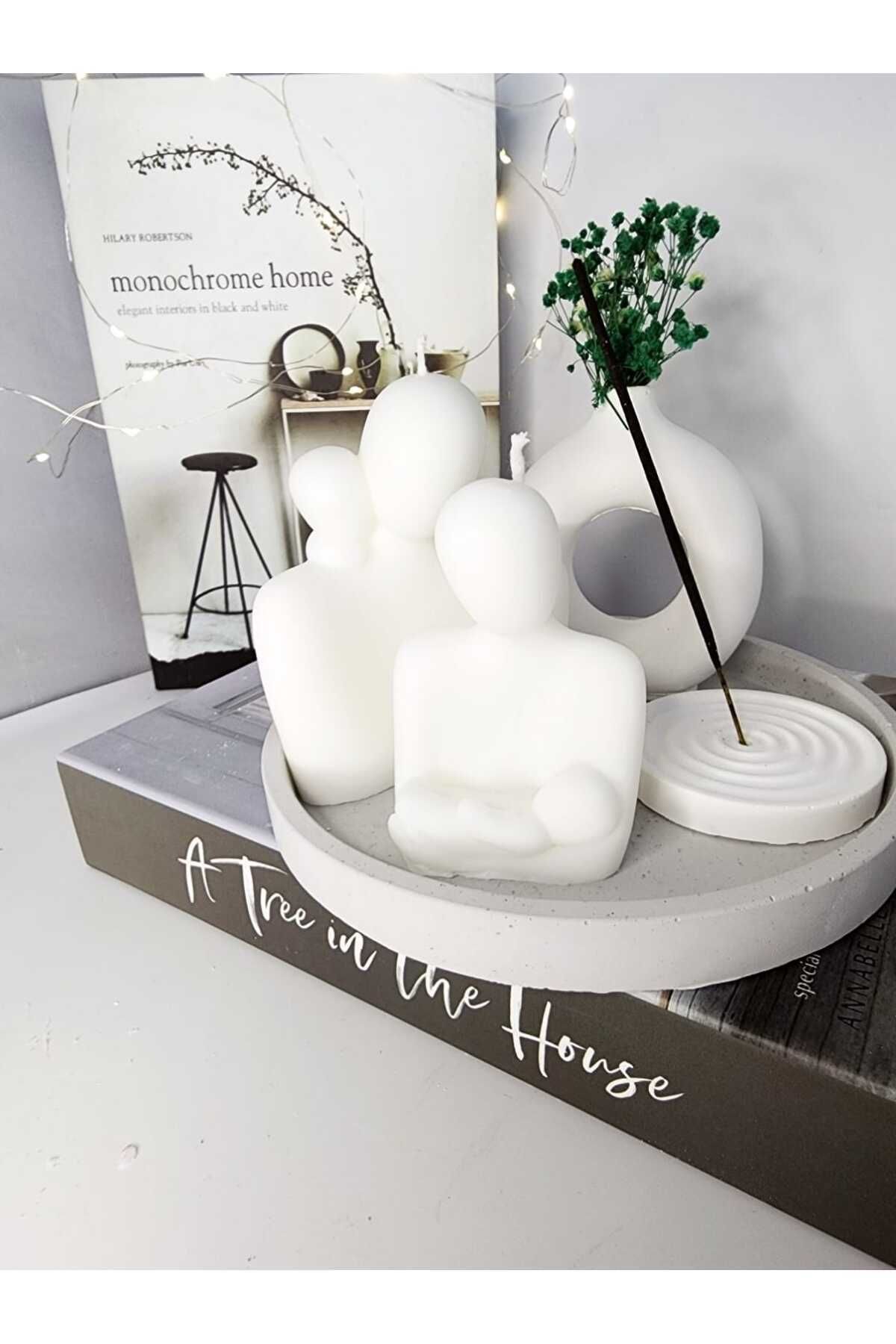 M&C Concept Aile Mum Organizer Tabak Beton Mum ve Tütsülük Dekoratif Set