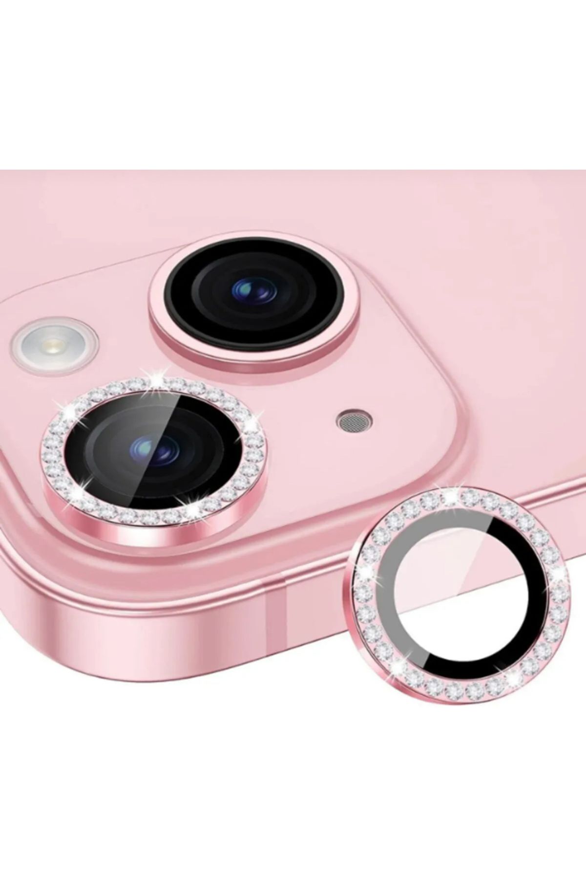 Solid Iphone 15 / Iphone 15 Plus Uyumlu   Kamera Koruma Taşlı Lens Koruyucu Temperli Cam Koruma