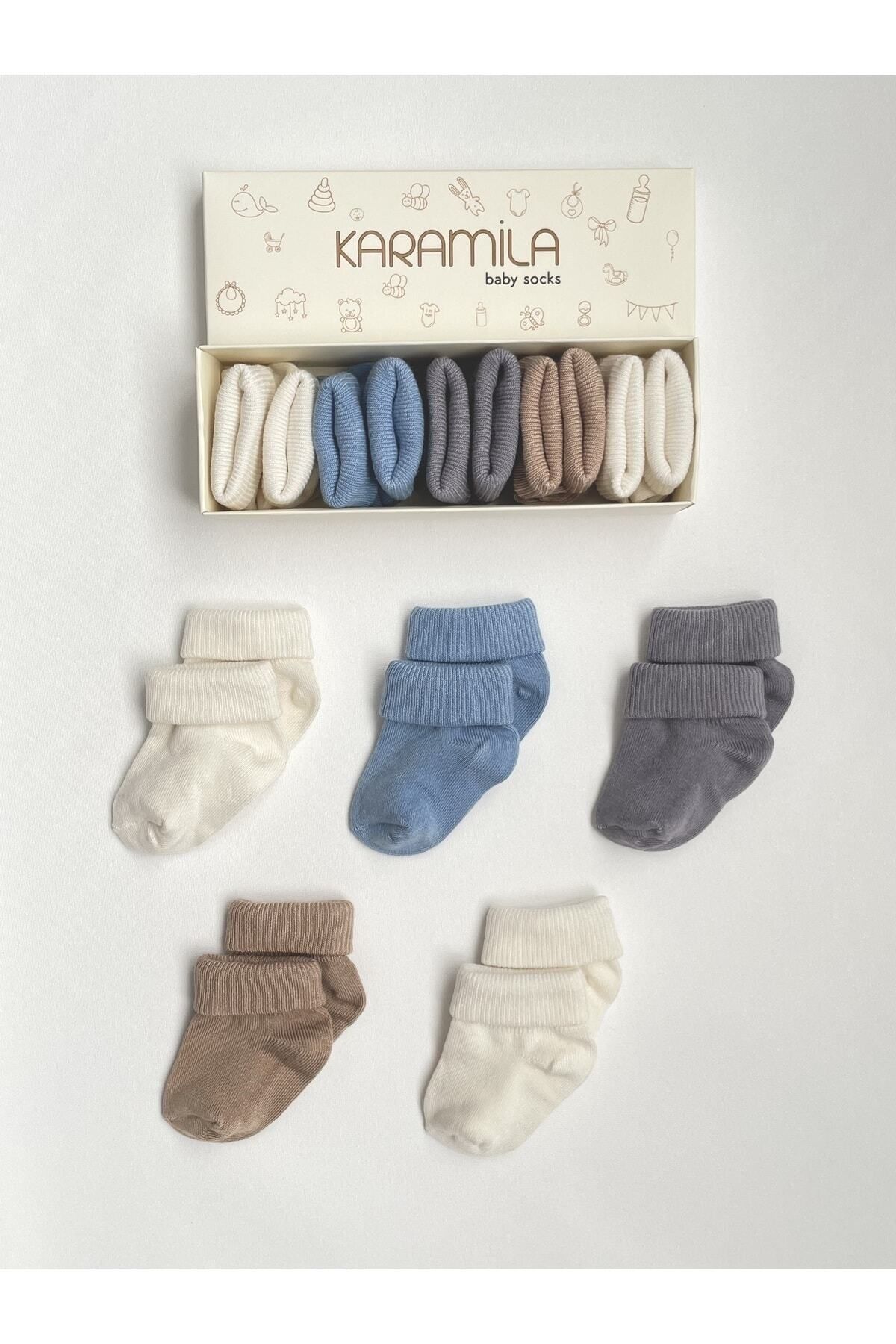 KARAMİLA 5'li Erkek Set Bebek Bambu Çorap - Baby Bamboo Socks - Yenidoğan Çorap